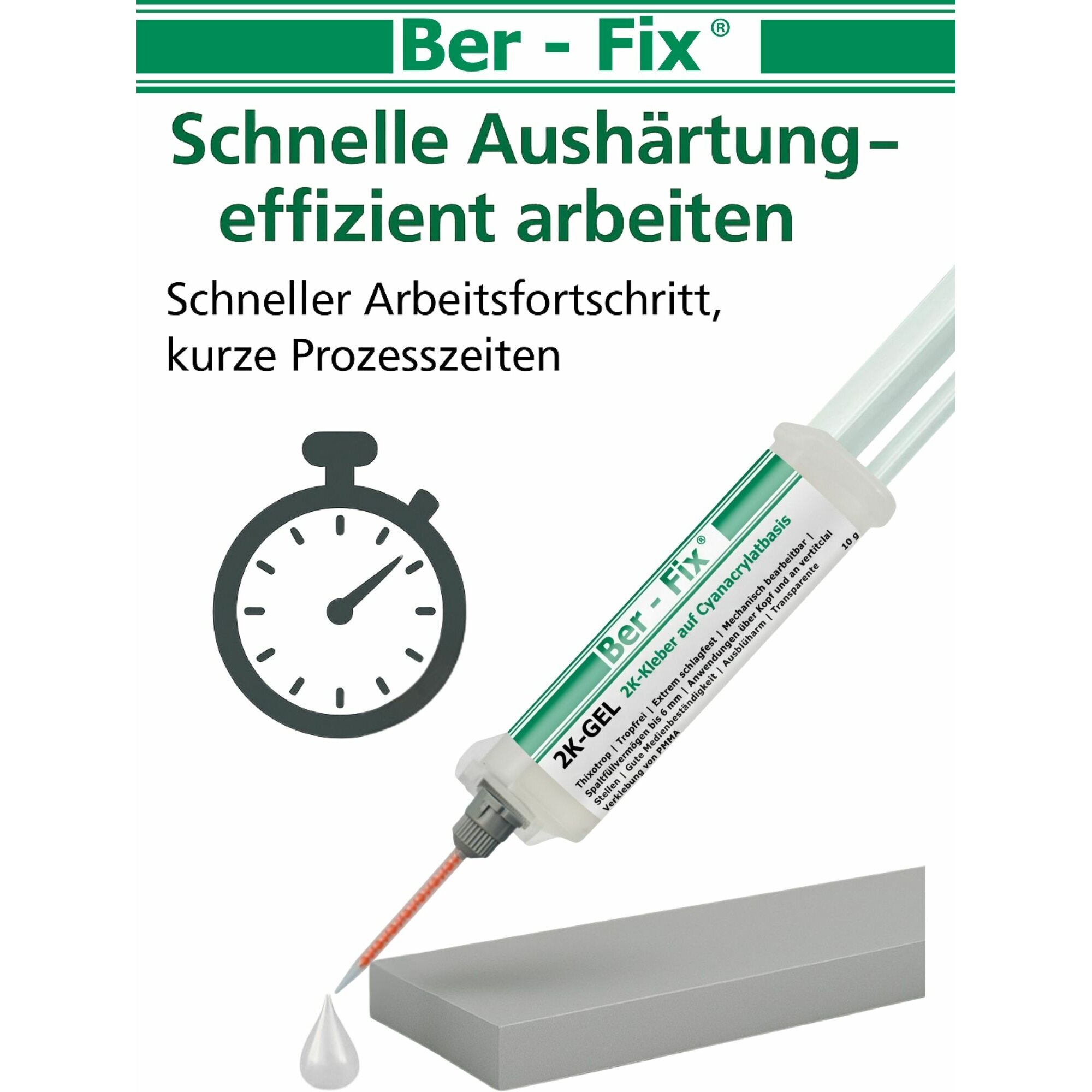 Ber-Fix® 2K-Gel 10g - präziser - Schneller 2-Komponenten-Kleber für Kunststoff, Metall - Glas - Ideal für Feine Reparaturen