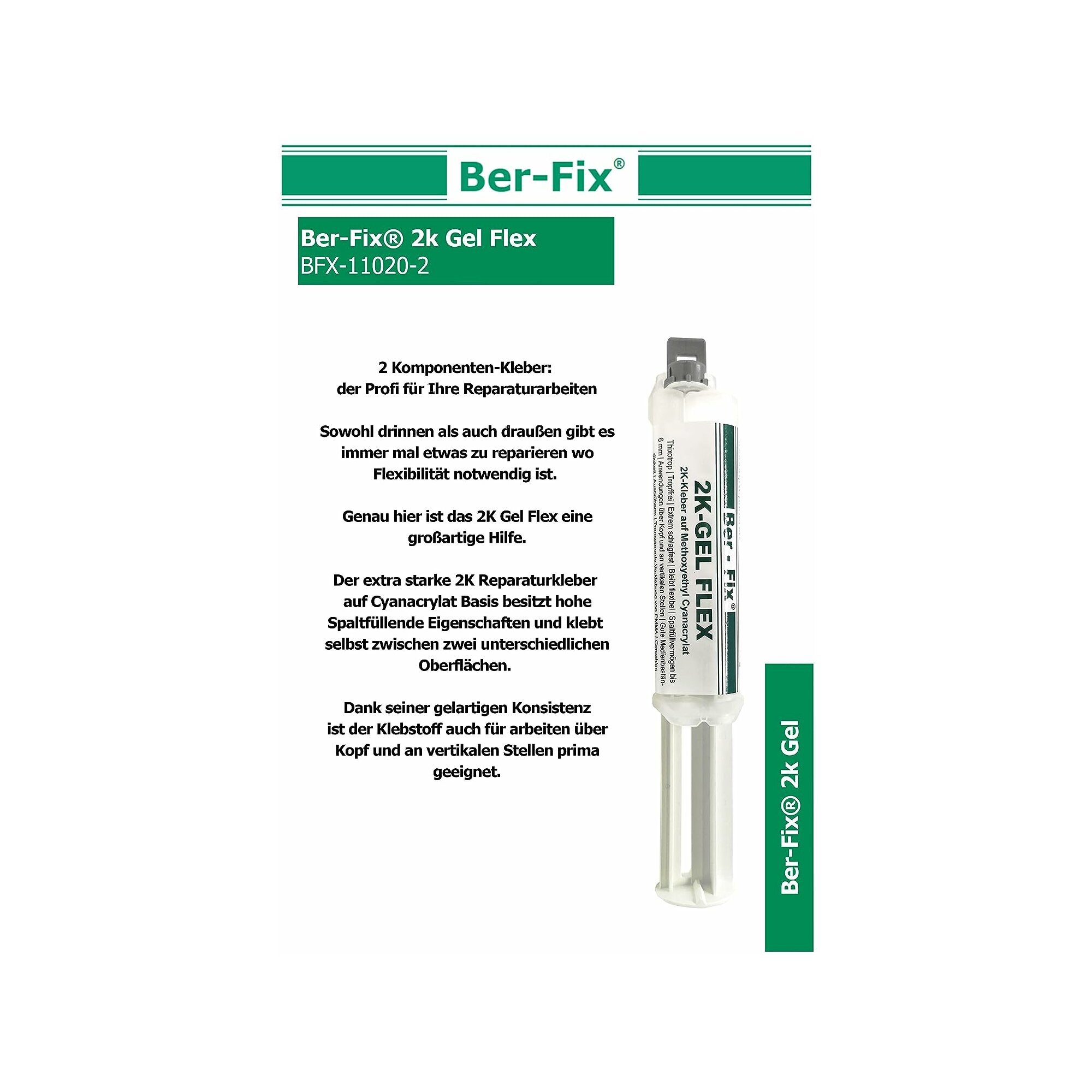 Ber-Fix© 2K-Gel 10g ? Pr„ziser & Schneller 2-Komponenten-Kleber fr Kunststoff, Metall & Glas | Ideal fr Feine Reparaturen