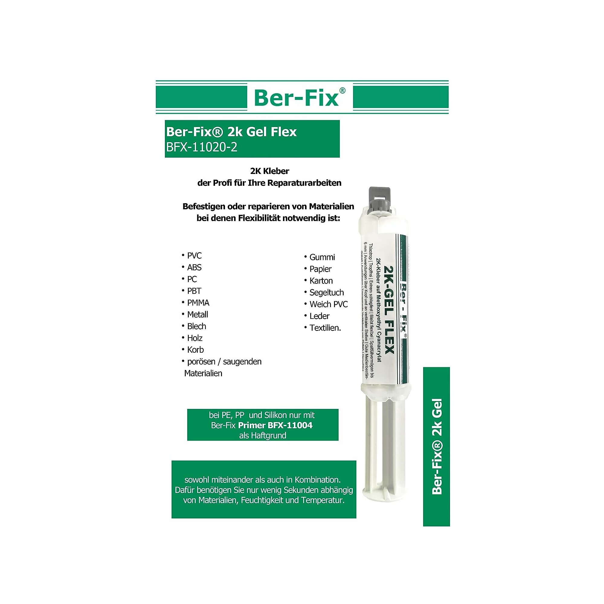 Ber-Fix© 2K-Gel 10g ? Pr„ziser & Schneller 2-Komponenten-Kleber fr Kunststoff, Metall & Glas | Ideal fr Feine Reparaturen