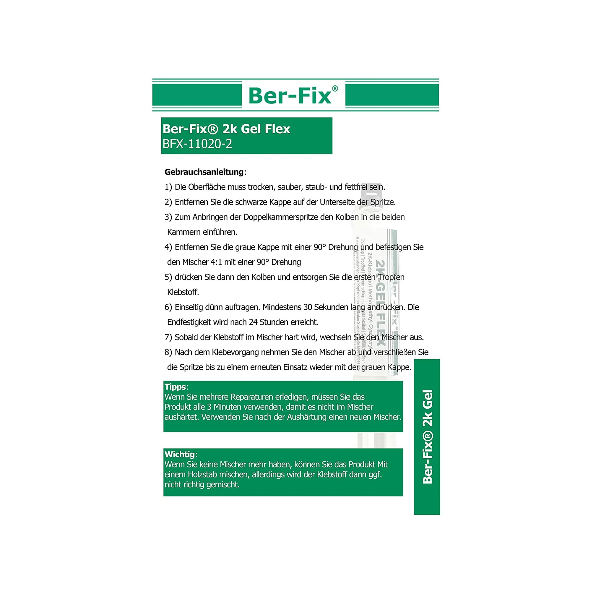 Ber-Fix© 2K-Gel 10g ? Pr„ziser & Schneller 2-Komponenten-Kleber fr Kunststoff, Metall & Glas | Ideal fr Feine Reparaturen