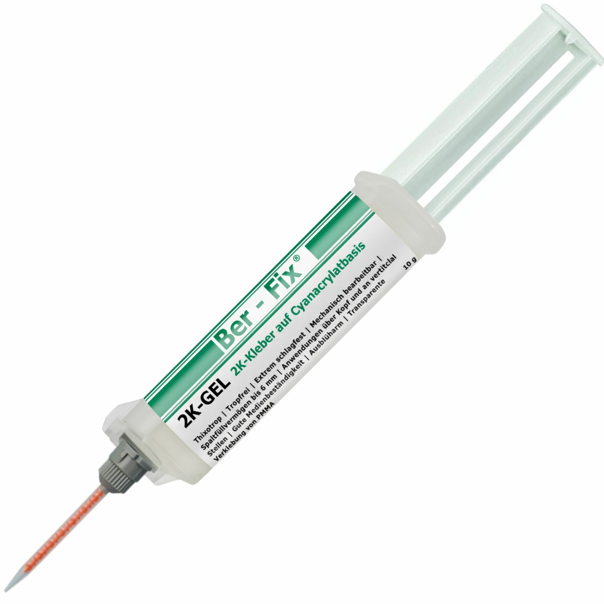 Ber-Fix® 2K-Gel 10g - präziser - Schneller 2-Komponenten-Kleber für Kunststoff, Metall - Glas - Ideal für Feine Reparaturen