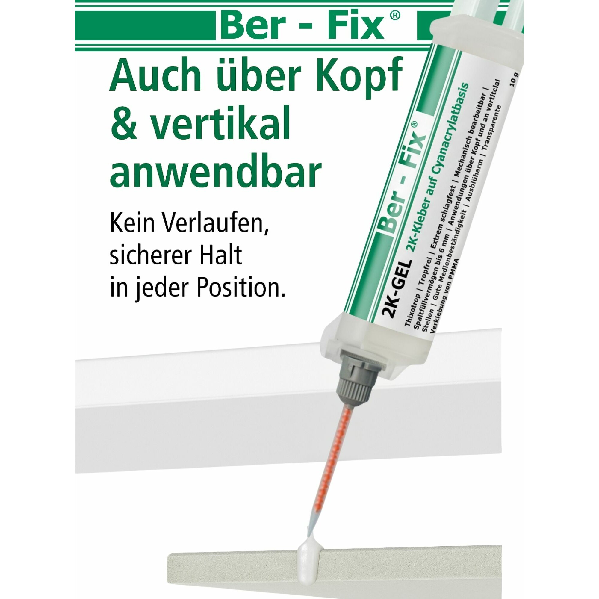 Ber-Fix® 2K-Gel 10g - präziser - Schneller 2-Komponenten-Kleber für Kunststoff, Metall - Glas - Ideal für Feine Reparaturen