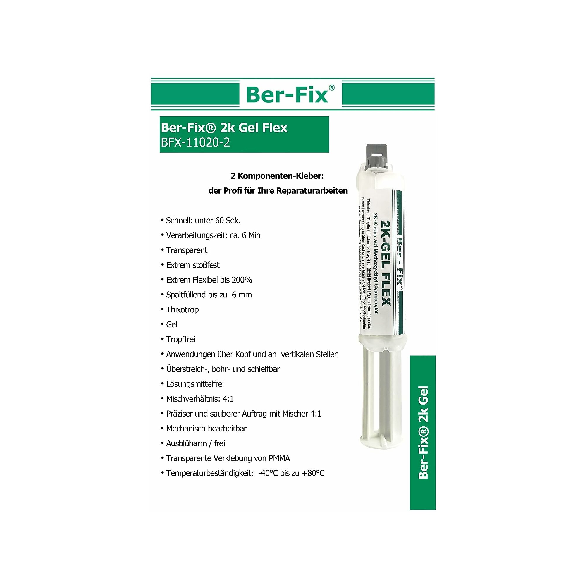 Ber-Fix© 2K-Gel 10g ? Pr„ziser & Schneller 2-Komponenten-Kleber fr Kunststoff, Metall & Glas | Ideal fr Feine Reparaturen