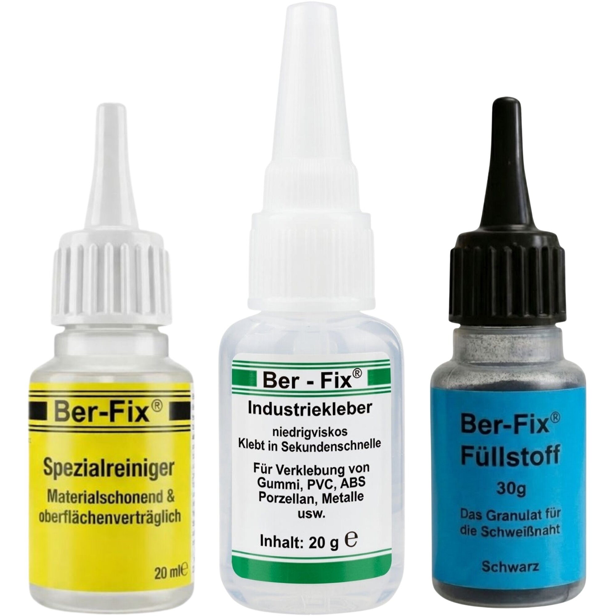 Ber-Fix® Füllstoff-Set Schwarz Standard – 20 g Industriekleber + 30 g Granulat Schwarz + 20 ml Reiniger