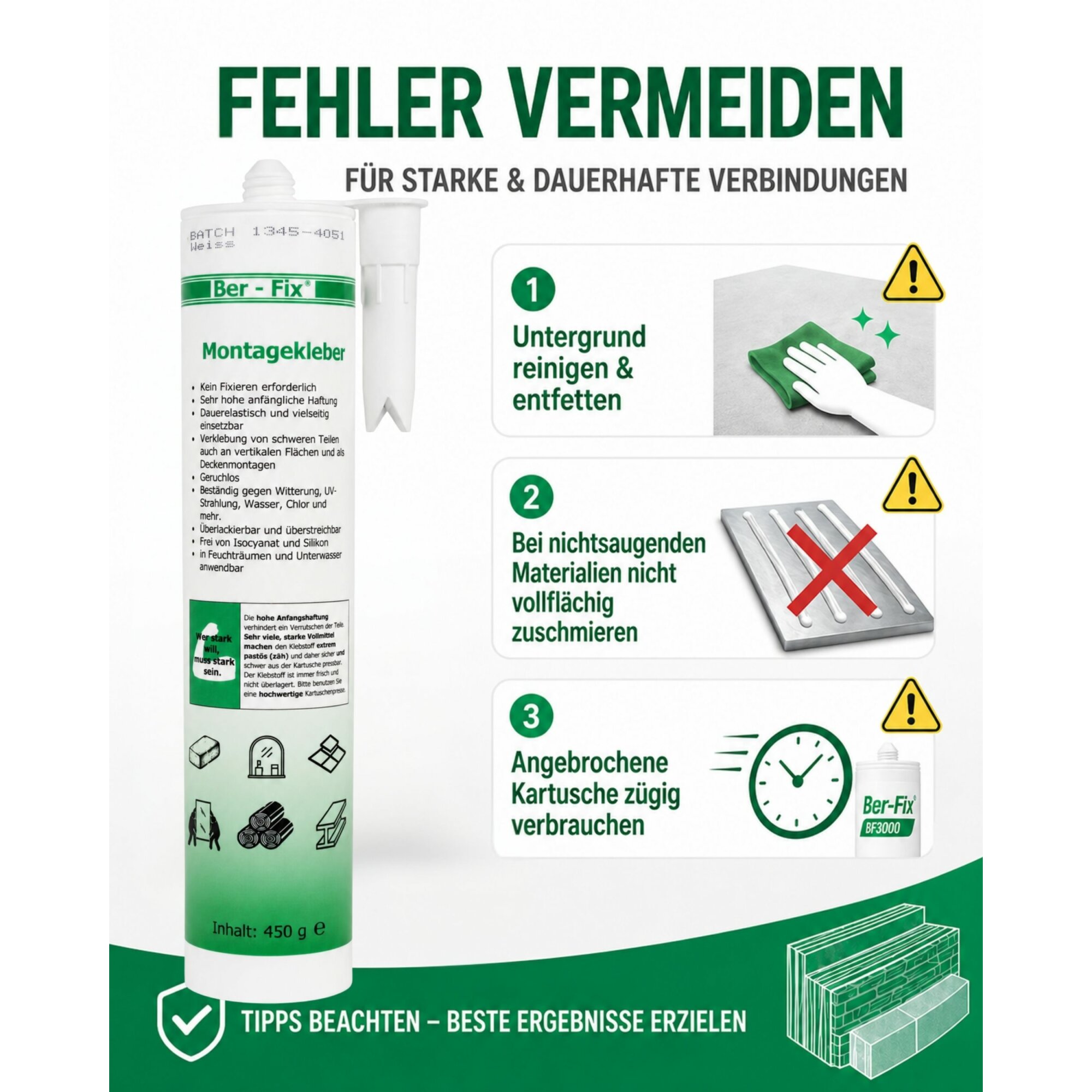 Ber-Fix® BF3000 High-Tack Montagekleber weiß – 1 × 290 ml