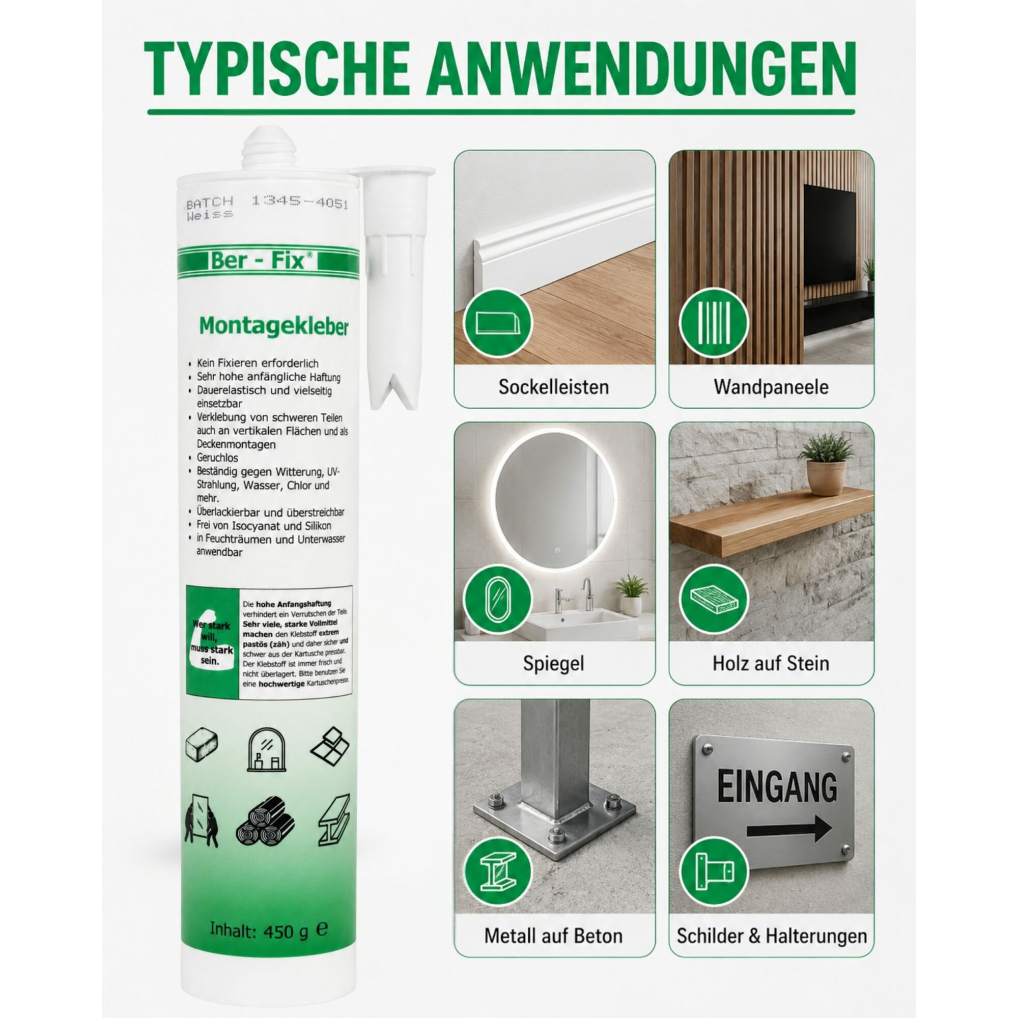 Ber-Fix® BF3000 High-Tack Montagekleber weiß – 1 × 290 ml