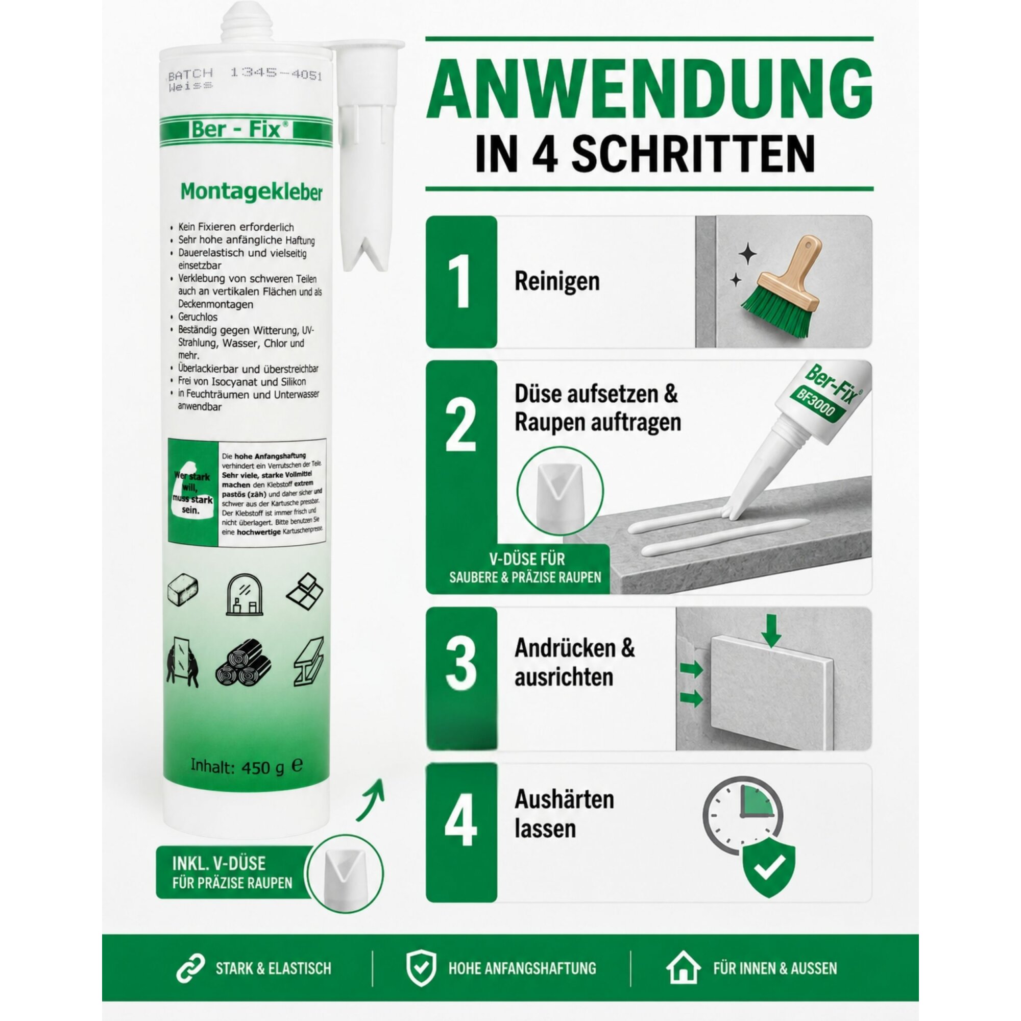 Ber-Fix® BF3000 High-Tack Montagekleber weiß – 1 × 290 ml