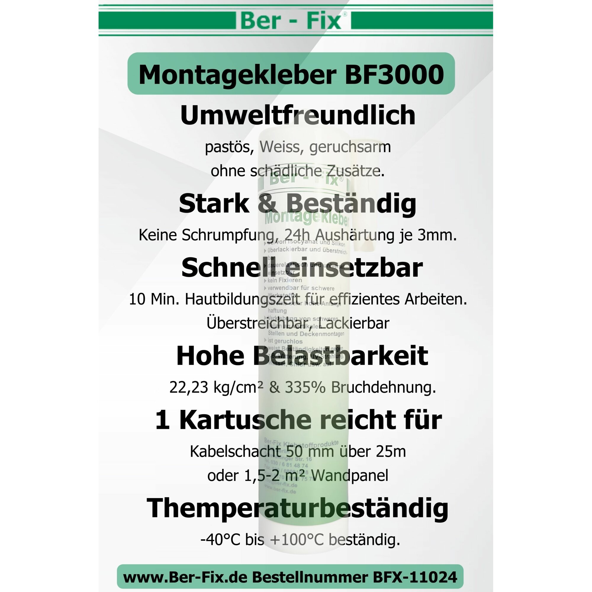 Ber-Fix® Montagekleber BF3000 – High-End Hybrid Konstruktionskleber mit extremem Sofort-Halt
