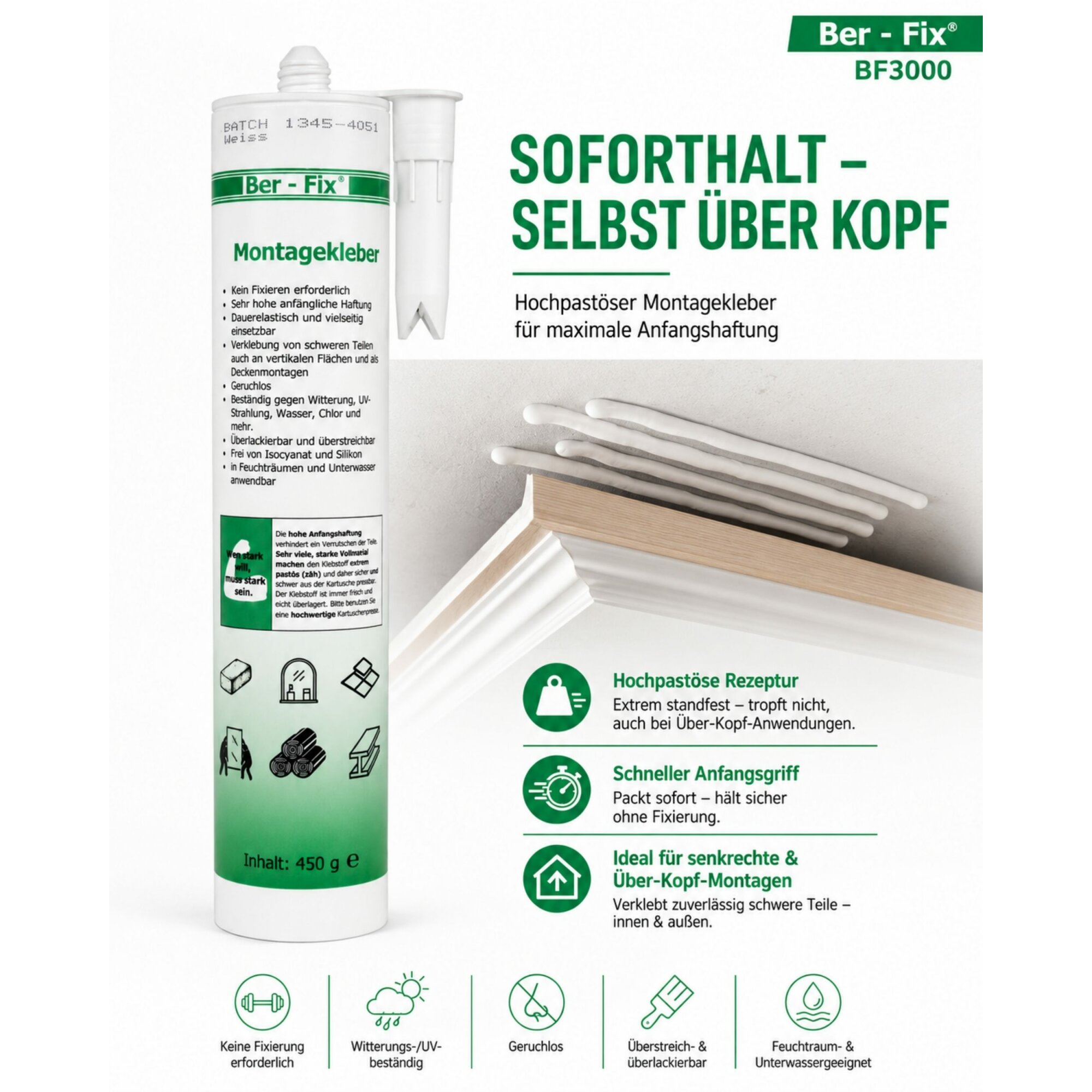 Ber-Fix® BF3000 High-Tack Montagekleber weiß – 1 × 290 ml