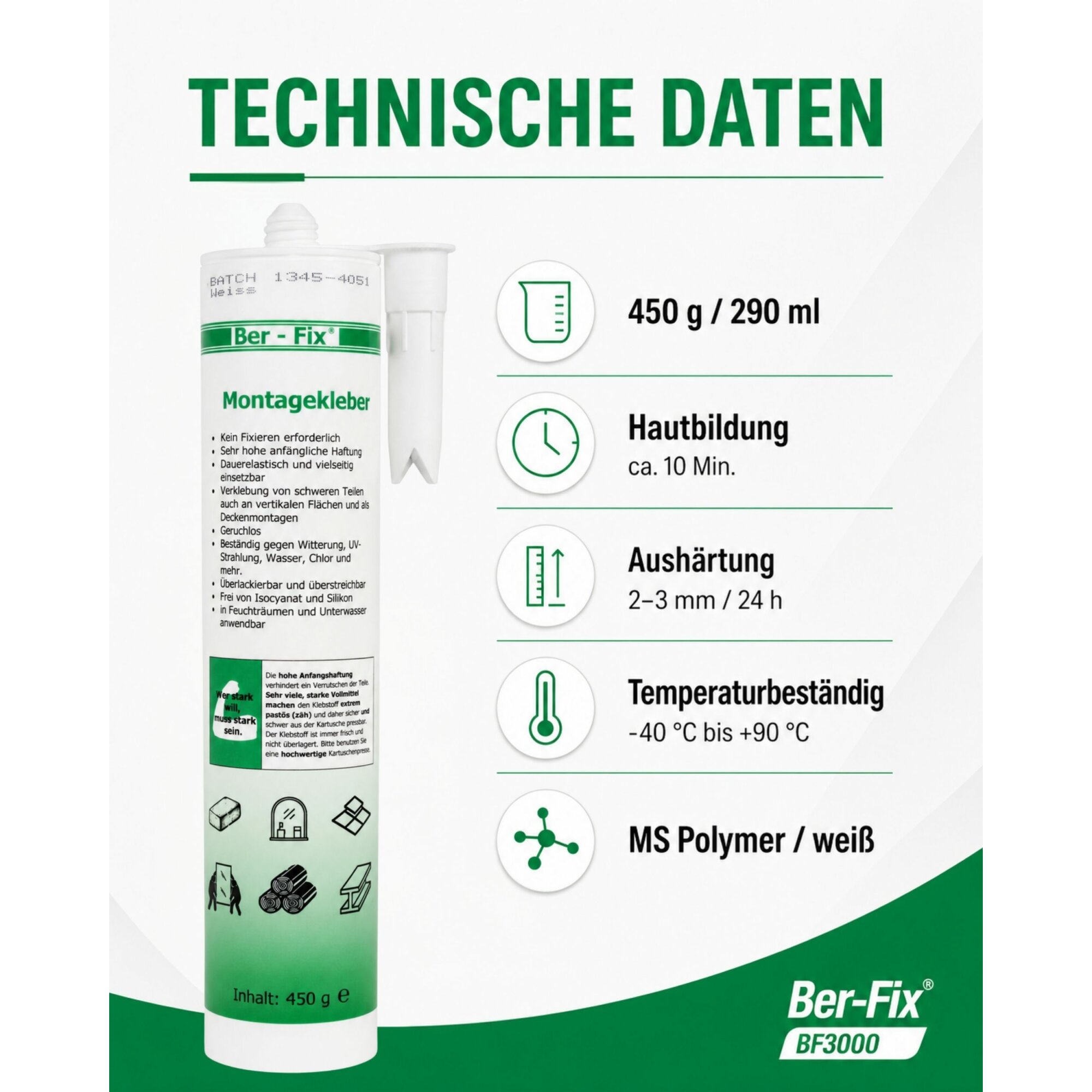 Ber-Fix® BF3000 High-Tack Montagekleber weiß – 1 × 290 ml