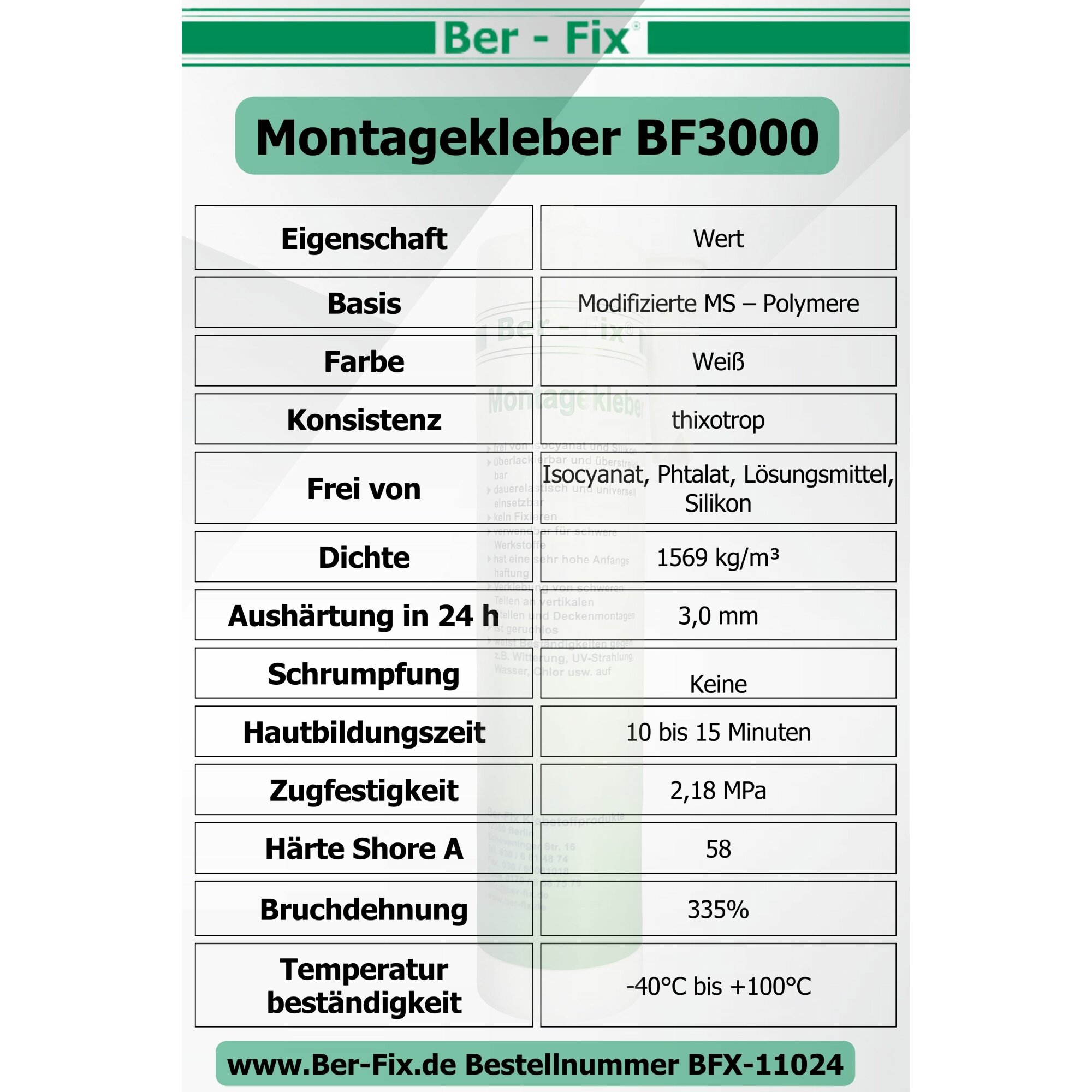 Ber-Fix® Montagekleber BF3000 – High-End Hybrid Konstruktionskleber mit extremem Sofort-Halt
