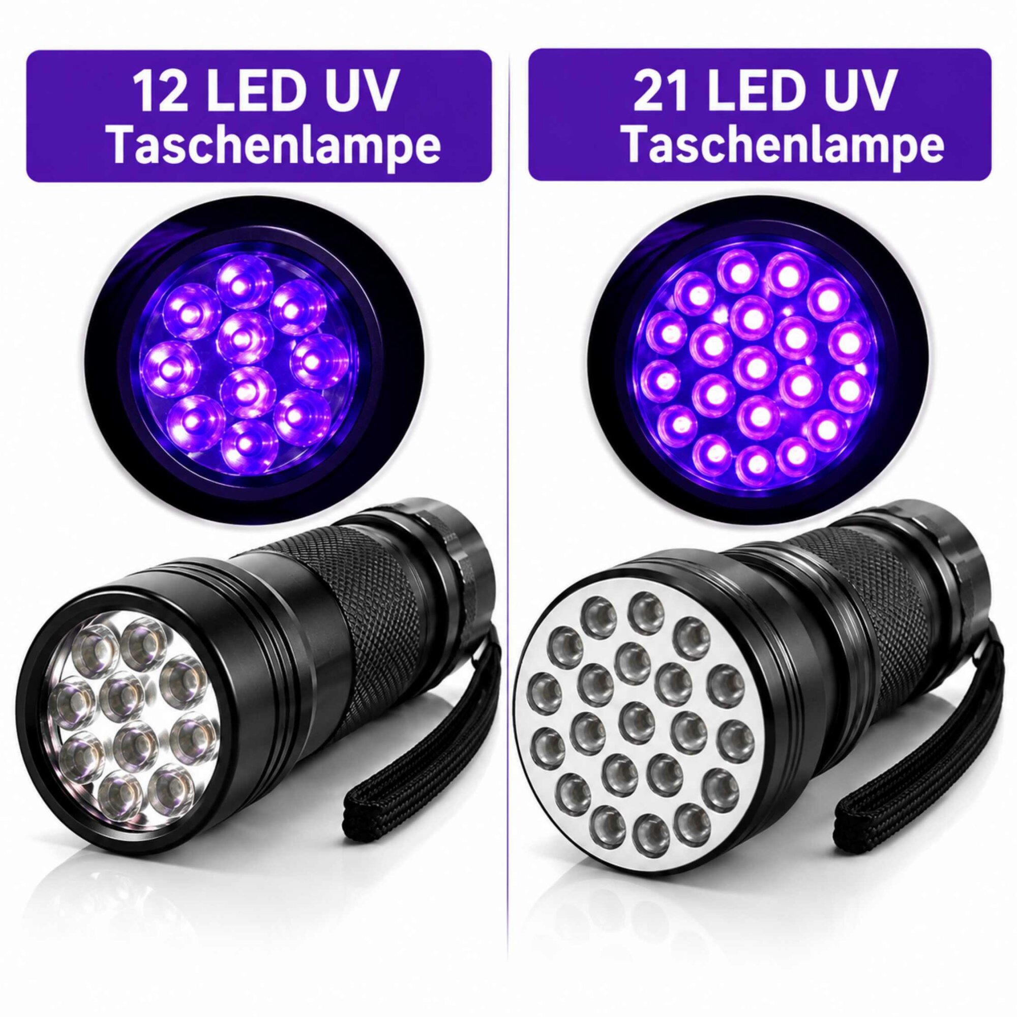 Ber-Fix® UV-Taschenlampen für UV-Kleber – 12 oder 21 LED, 390–410 nm