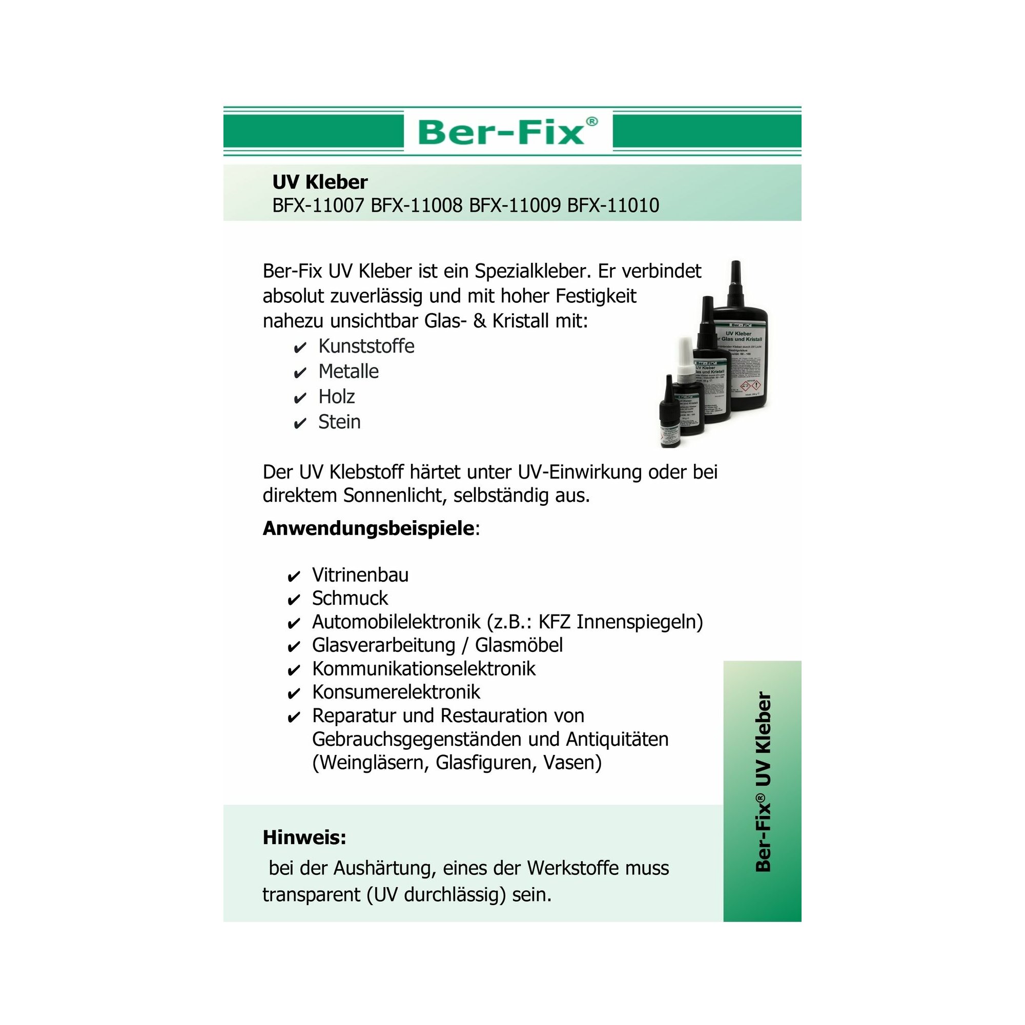 Ber-Fix UV Kleber zum Kennen lernen im Set 3x 3g zum Kleben von Glas mit Metall + 12 LED UV Taschenlampe 405nm