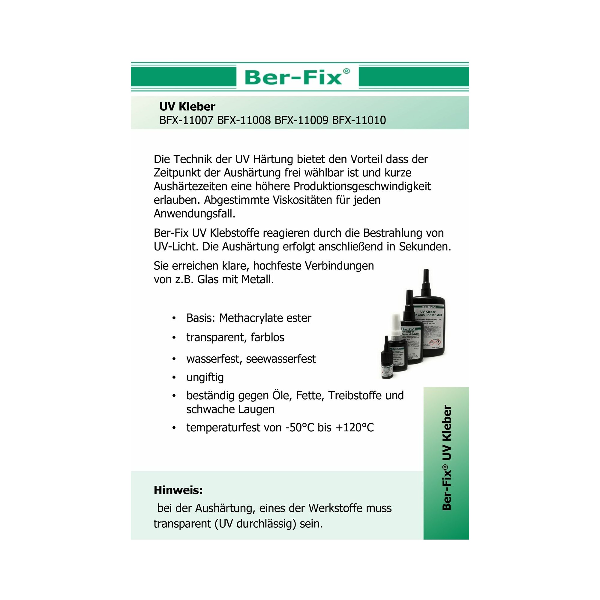Ber-Fix UV Kleber zum Kennen lernen im Set 3x 3g zum Kleben von Glas mit Metall + 12 LED UV Taschenlampe 405nm