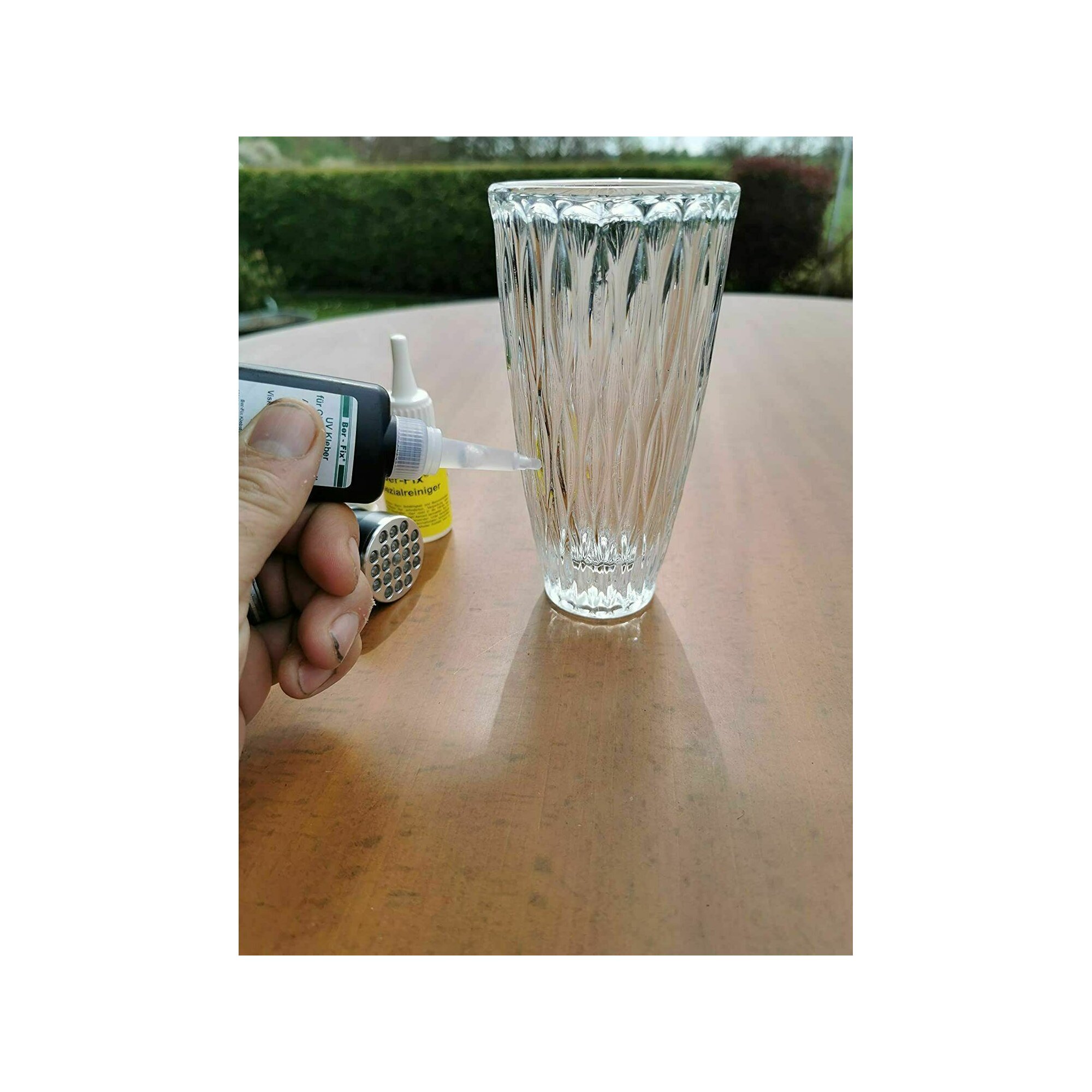 Ber-Fix UV Kleber zum Kennen lernen im Set 3x 3g zum Kleben von Glas mit Metall + 12 LED UV Taschenlampe 405nm