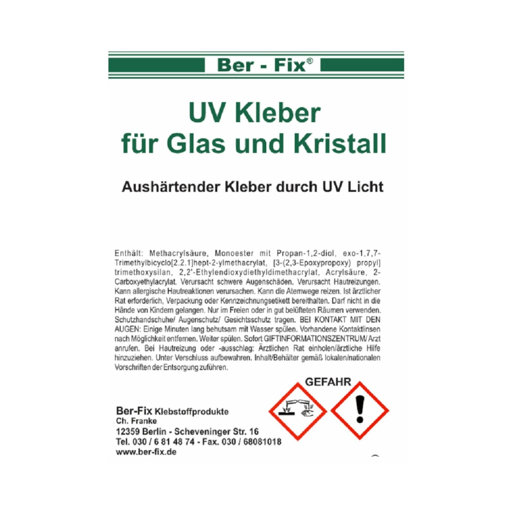 Ber-Fix UV Kleber zum Kennen lernen im Set 3x 3g zum Kleben von Glas mit Metall + 12 LED UV Taschenlampe 405nm