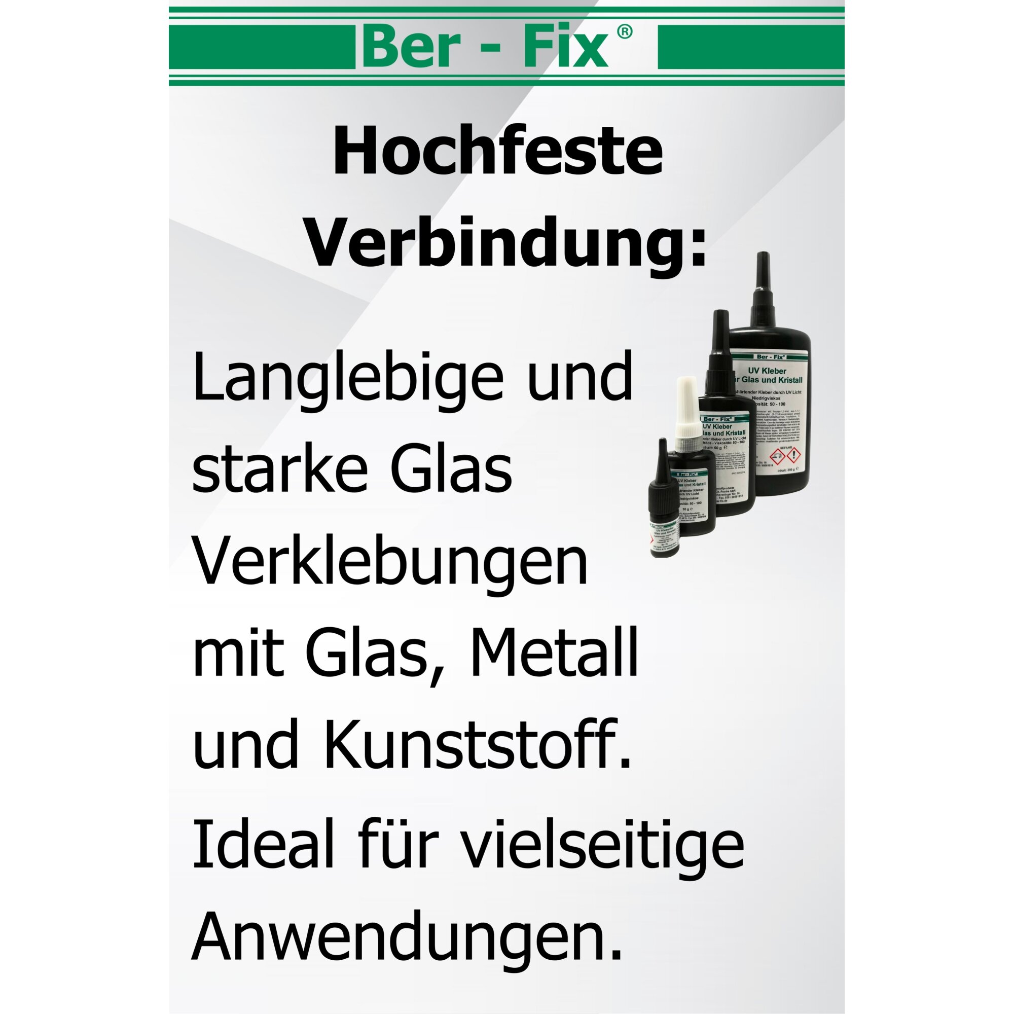 Ber-Fix UV Kleber zum Kennen lernen im Set 3x 10g zum Kleben von Glas mit Metall + 21 LED UV Taschenlampe 395nm
