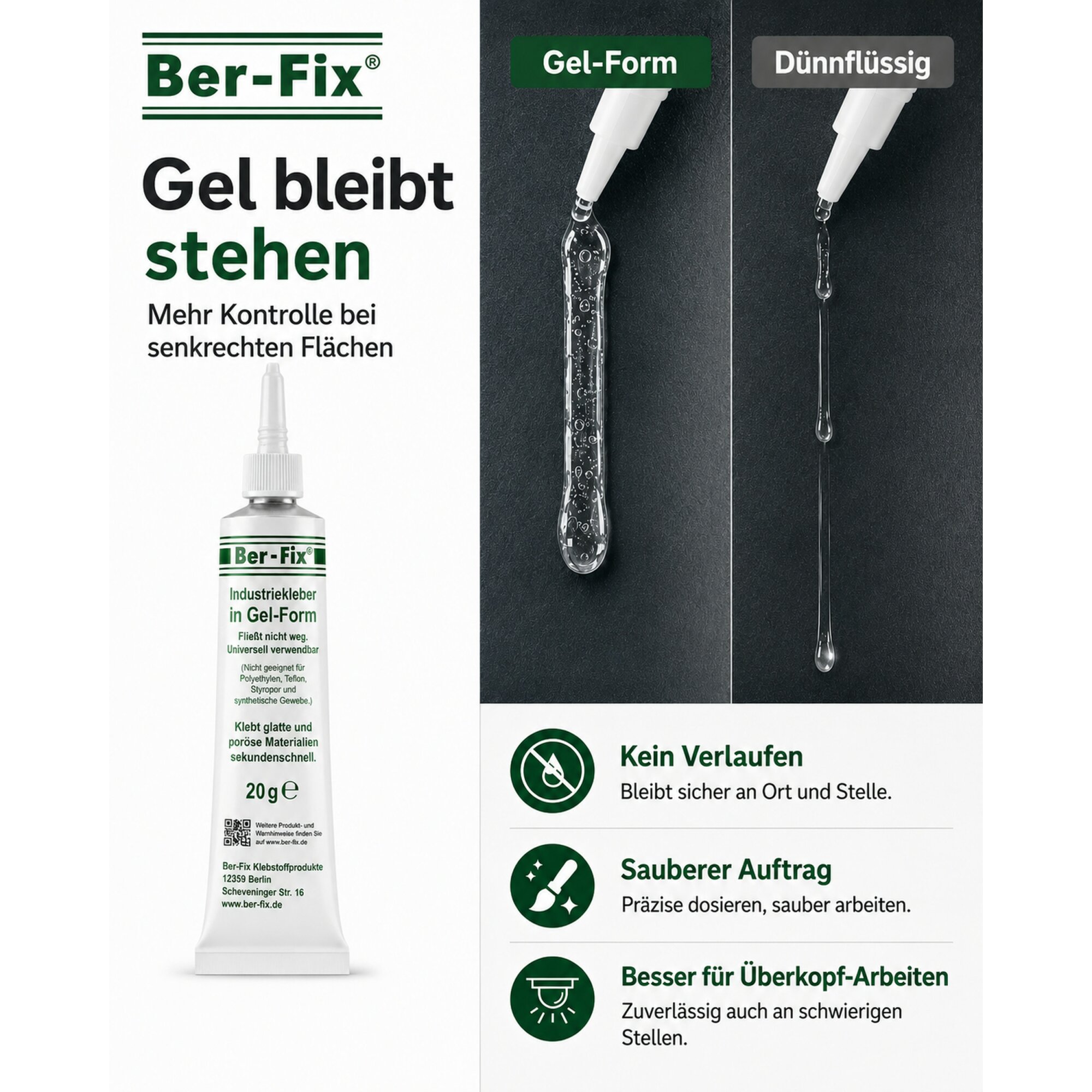 Ber-Fix® Industriekleber Gel 20 g + 2 Dosierspitzen