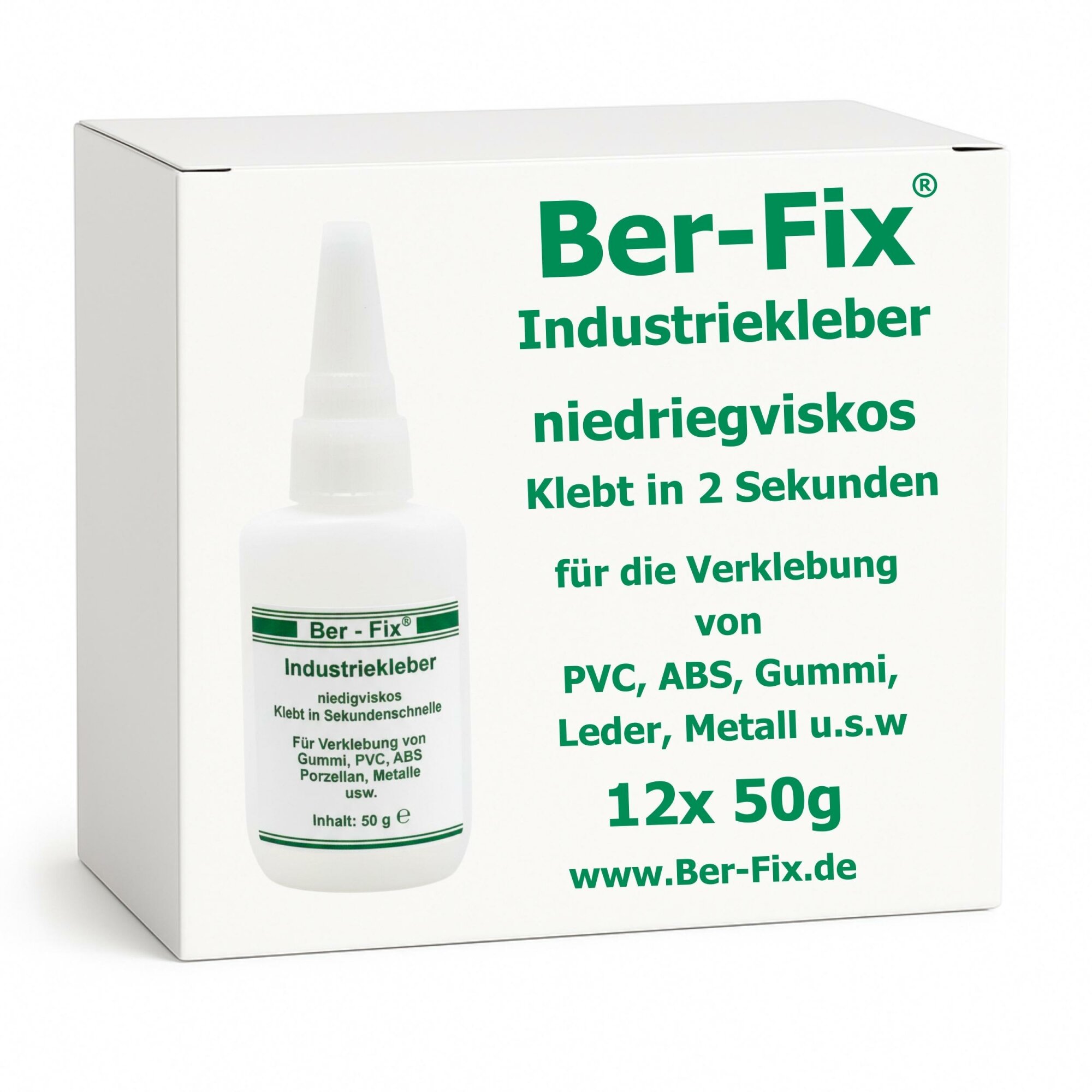 Ber-Fix® Industriekleber niedrigviskos – dünnflüssiger Sekundenkleber – 12 × 50 g