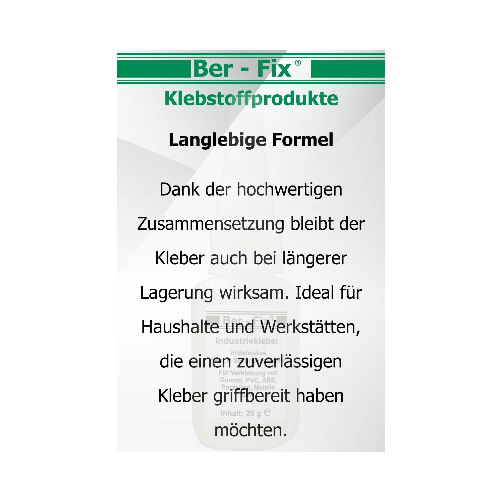 Ber-Fix® Industriekleber (mittelviskos) 6x 50g – Konsistenz vergleichbar mit Öl