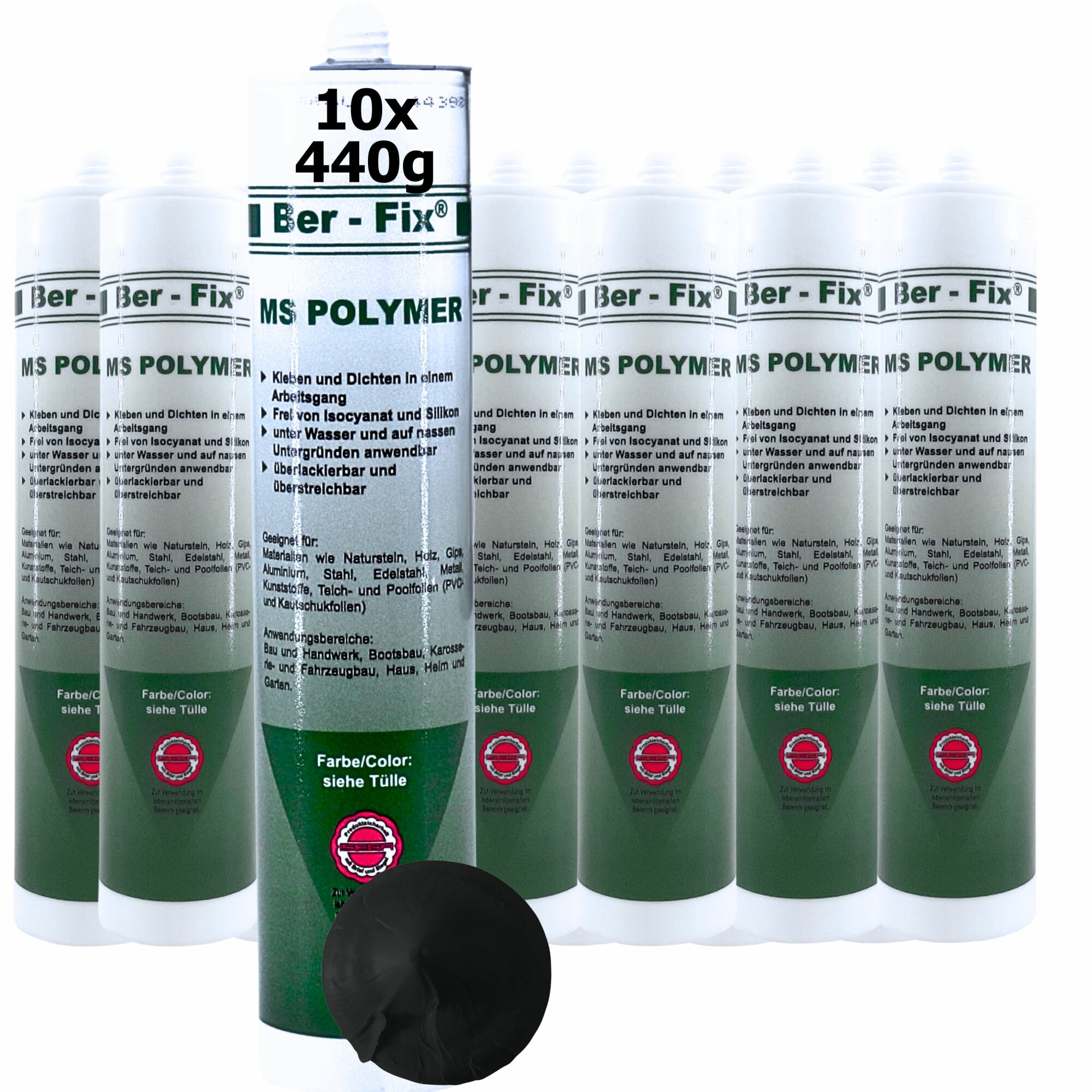 Ber-Fix® MS Polymer Schwarz – EPDM Kleber, Dachabdichtung & Karosserie Hybrid-Dichtstoff (10er Großpack)