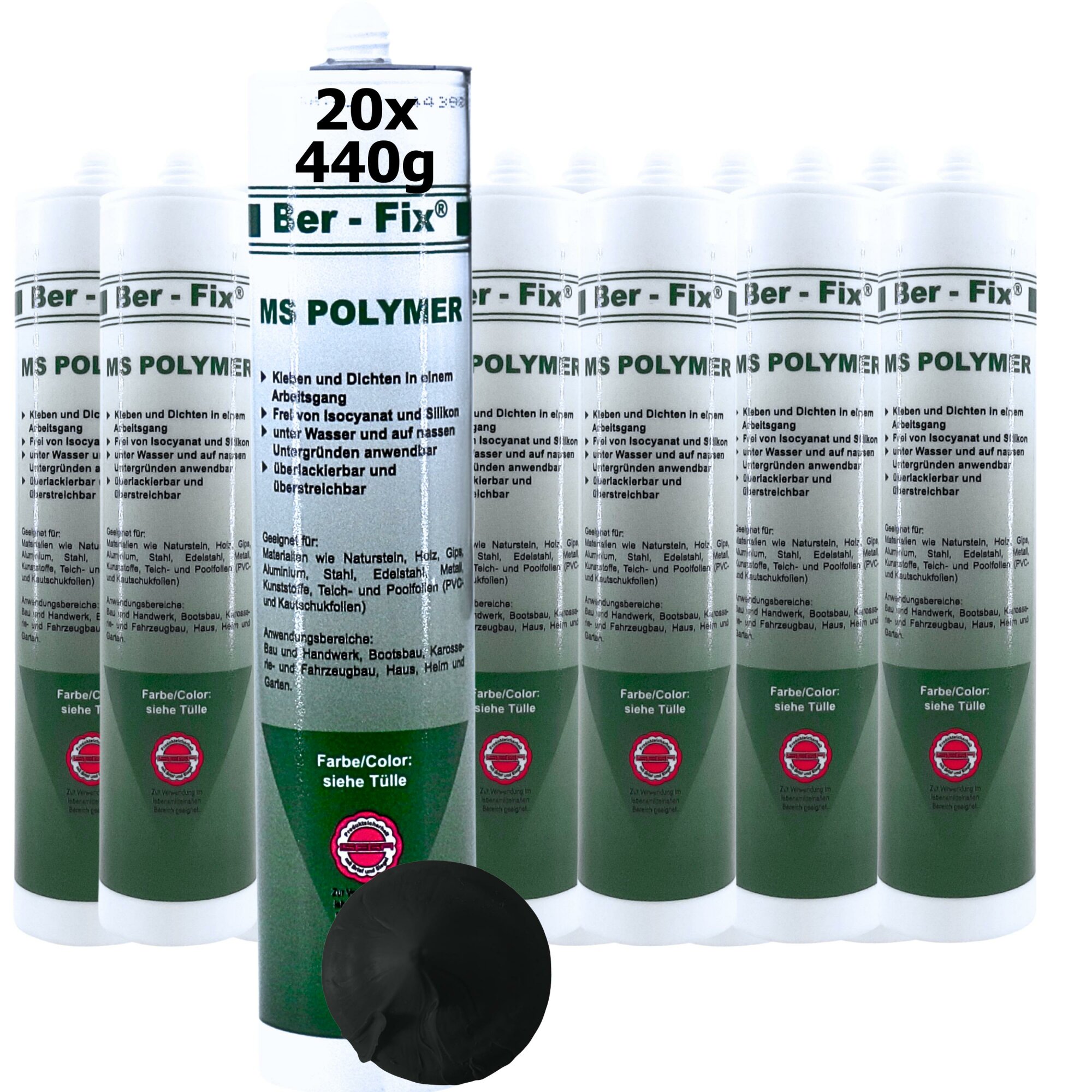 Ber-Fix® MS Polymer Schwarz – EPDM Kleber, Dachabdichtung & Karosserie Hybrid-Dichtstoff (20er Industriepack)