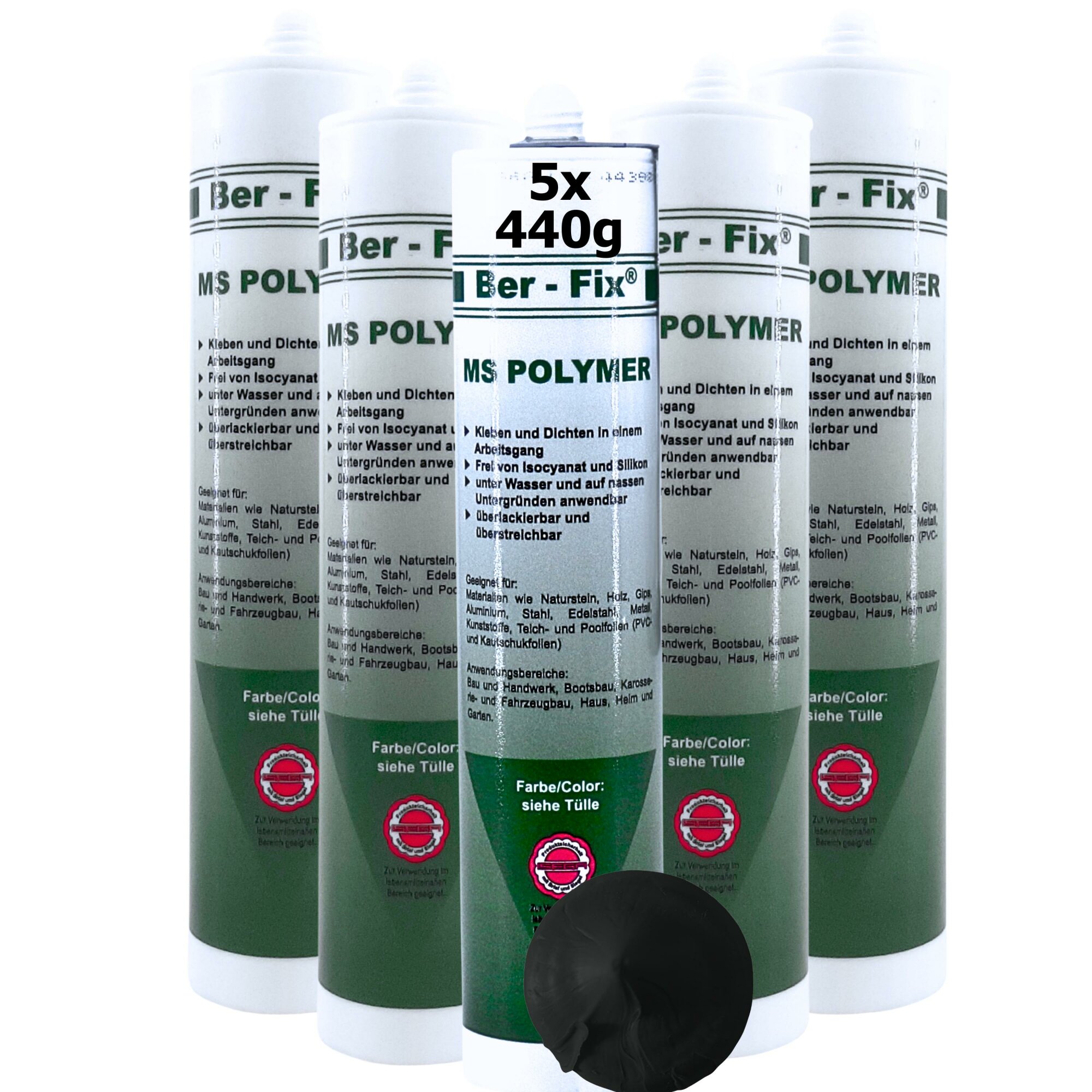 Ber-Fix® MS Polymer Schwarz – EPDM Kleber, Dachabdichtung & Karosserie Hybrid-Dichtstoff (5er Vorteilspack)