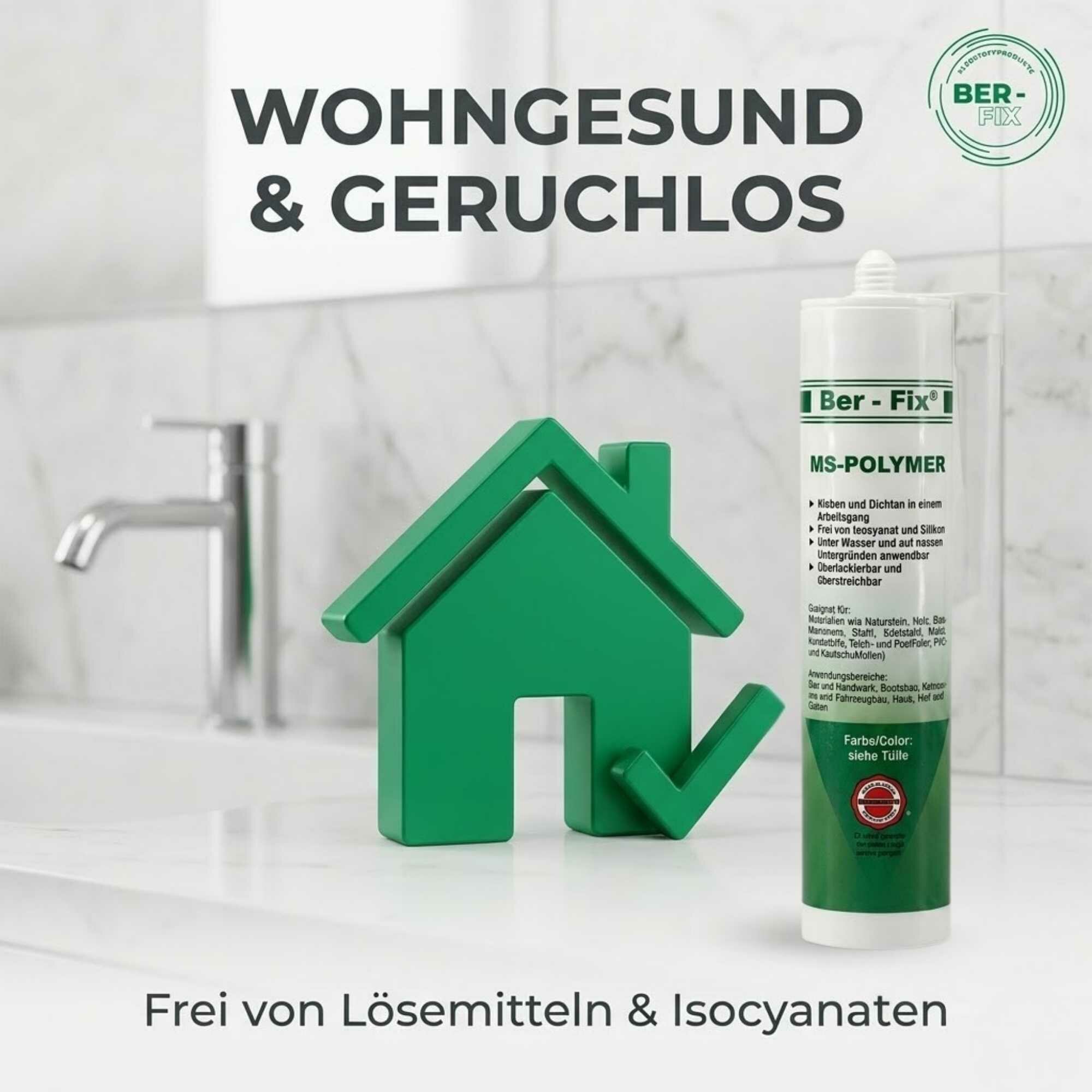 10x Ber-Fix® MS Polymer Transparent – Glaskleber, Design-Fuge & Kristallklarer Montage-Hybrid