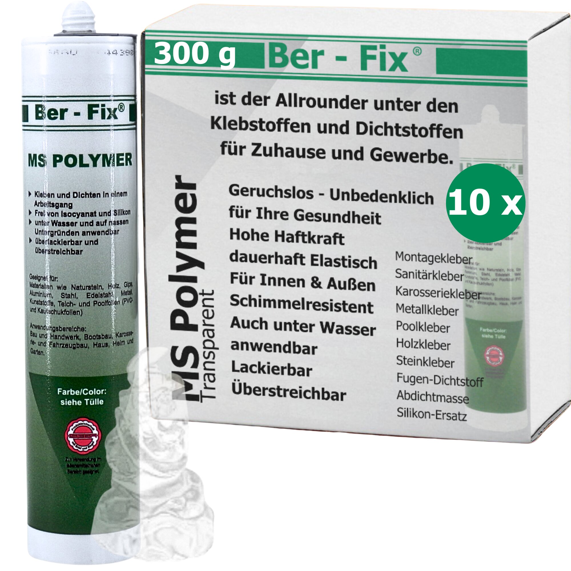 Ber-Fix® MS Polymer Schwarz – EPDM Kleber, Dachabdichtung & Karosserie Hybrid-Dichtstoff (10er Großpack)