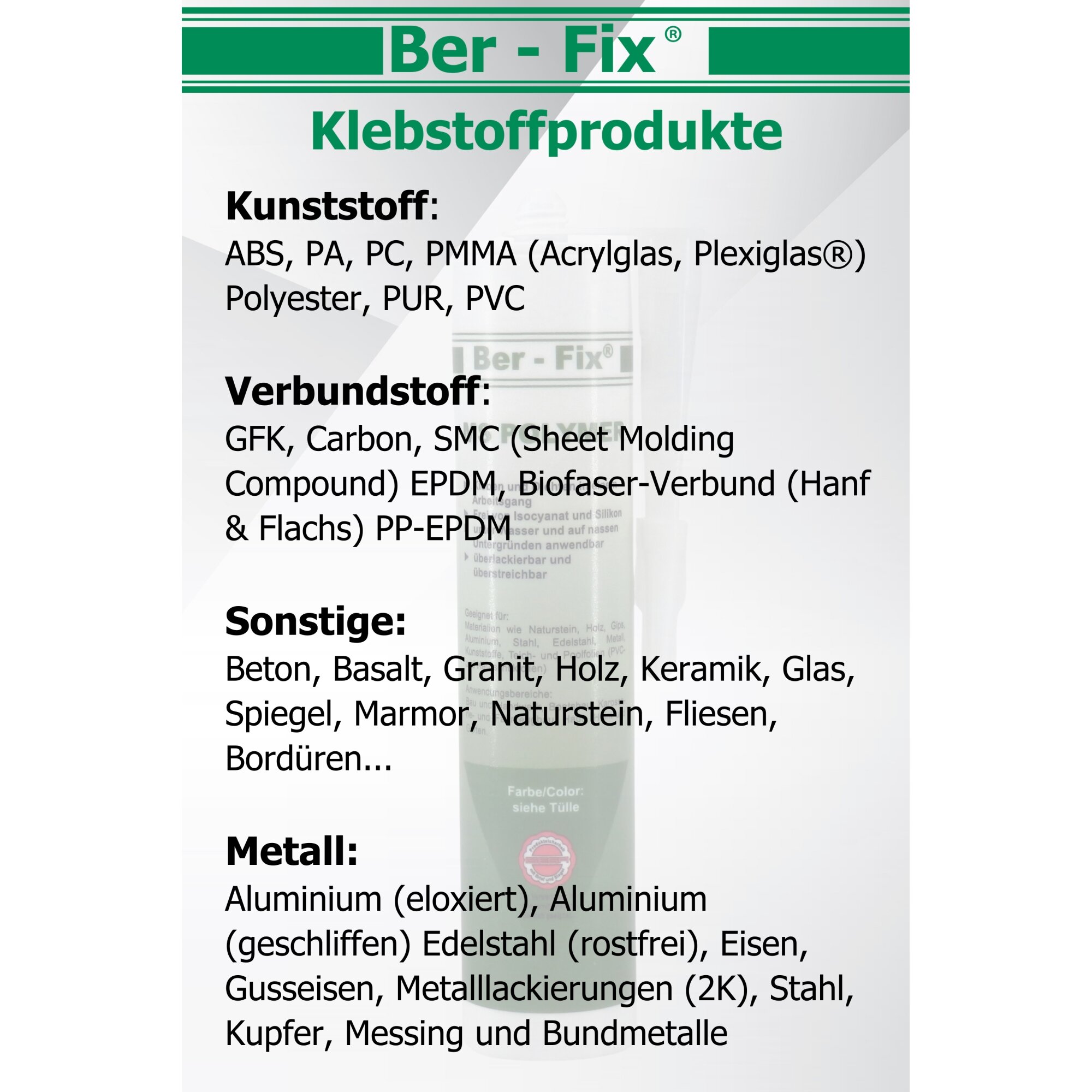 Ber-Fix® MS Polymer Schwarz – EPDM Kleber, Dachabdichtung & Karosserie Hybrid-Dichtstoff (20er Industriepack)