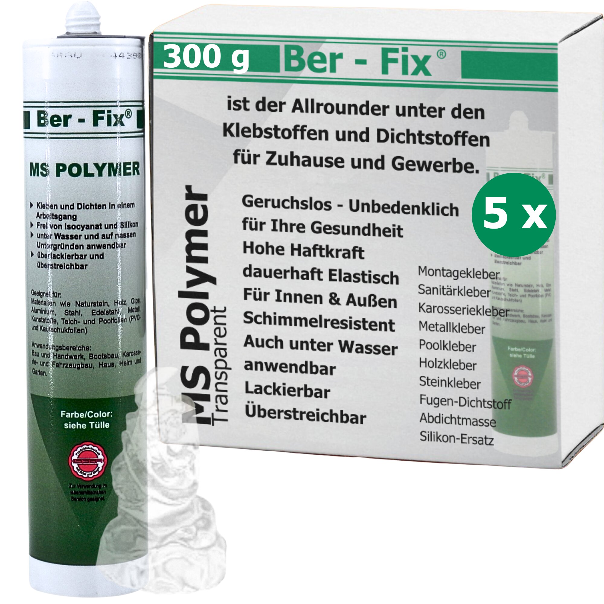 Ber-Fix® MS Polymer Schwarz – EPDM Kleber, Dachabdichtung & Karosserie Hybrid-Dichtstoff (5er Vorteilspack)