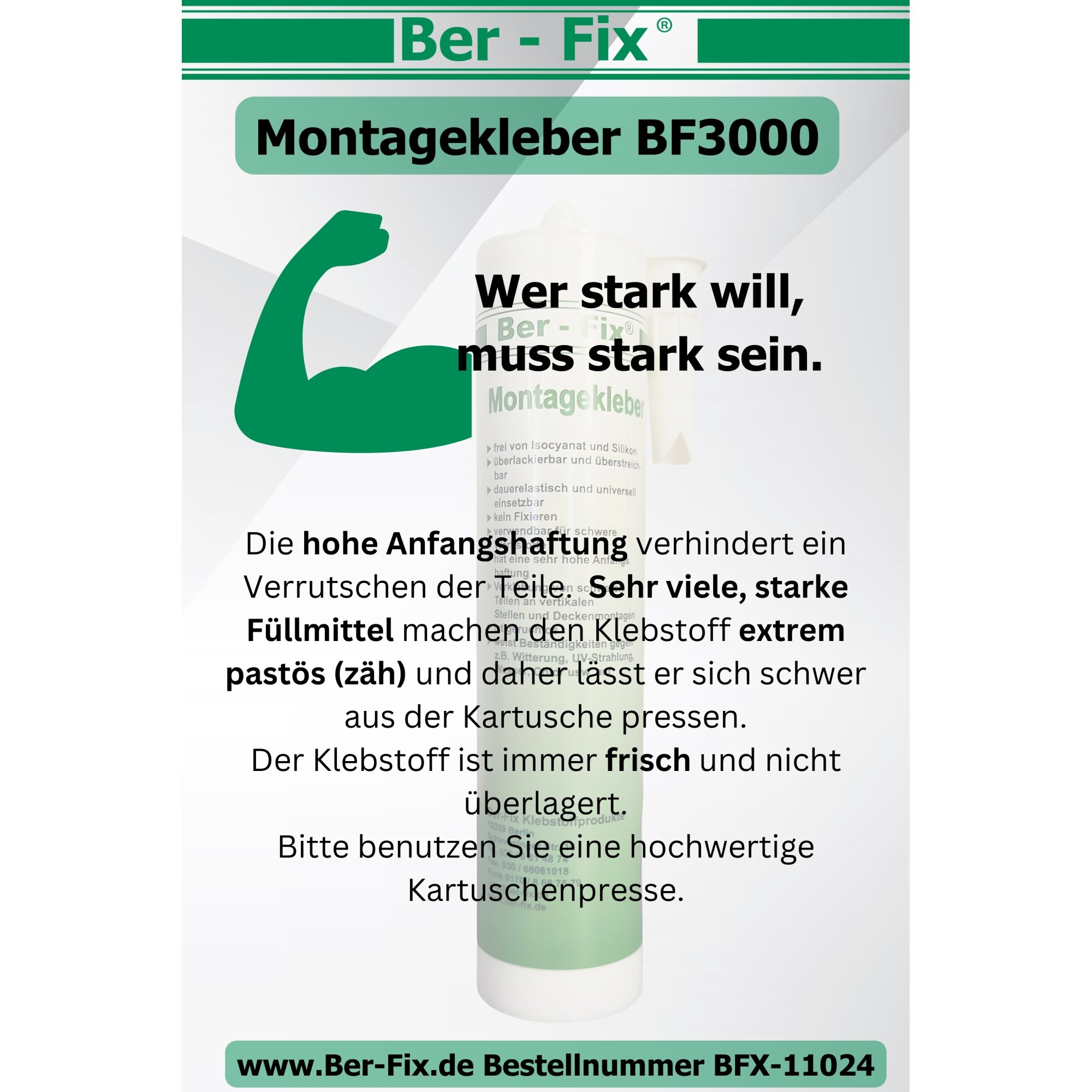 Ber-Fix® Montagekleber BF3000 – High-End Hybrid Konstruktionskleber mit extremem Sofort-Halt (20er Industriepack)