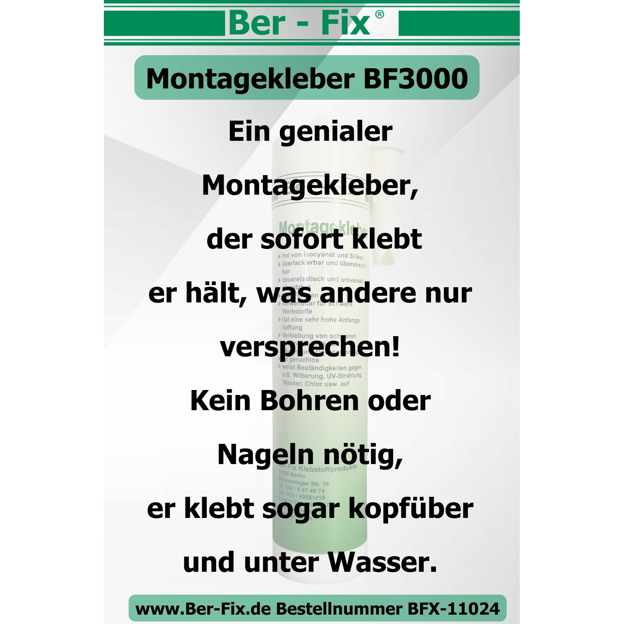 Ber-Fix® Montagekleber BF3000 – High-End Hybrid Konstruktionskleber mit extremem Sofort-Halt (20er Industriepack)