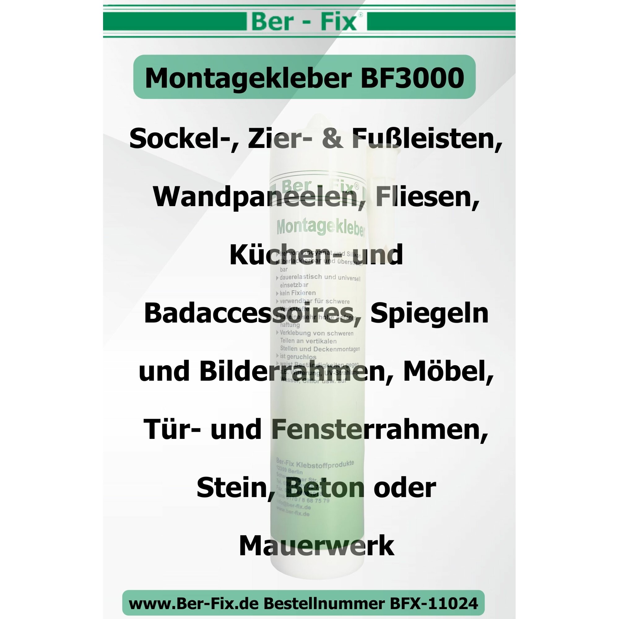 Ber-Fix® Montagekleber BF3000 – High-End Hybrid Konstruktionskleber mit extremem Sofort-Halt (20er Industriepack)