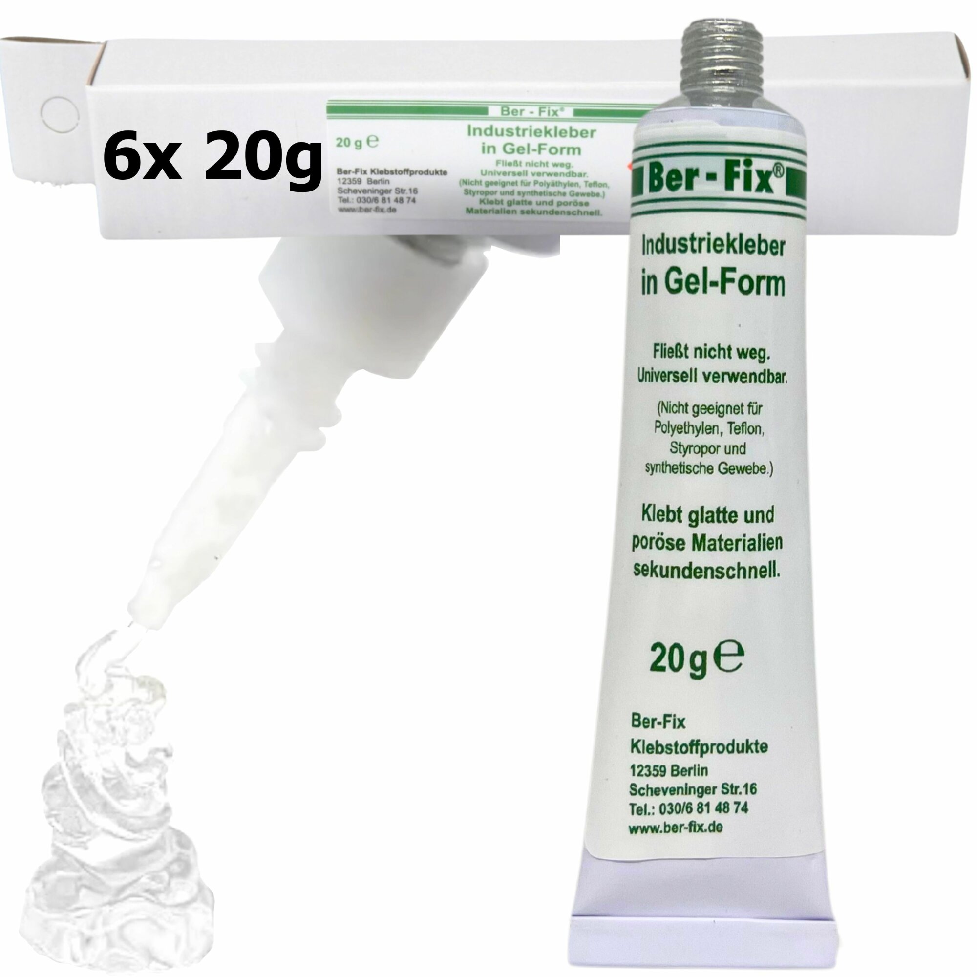 Ber-Fix® Industriekleber Gel 6 × 20 g