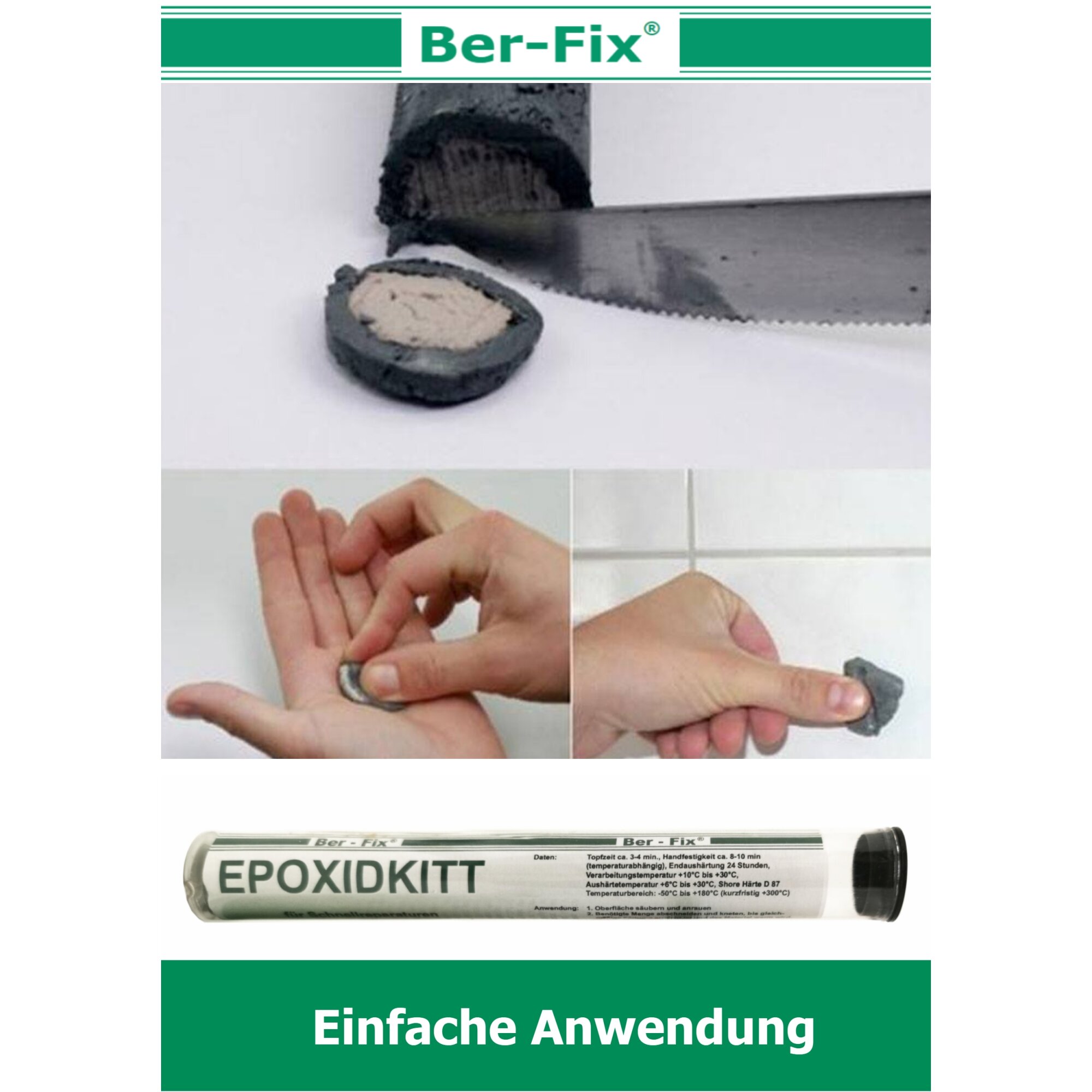 Ber-Fix® Knetmetall 6 × 56 g – 2K Epoxidkitt für Metallreparaturen, bis zu 300 °C