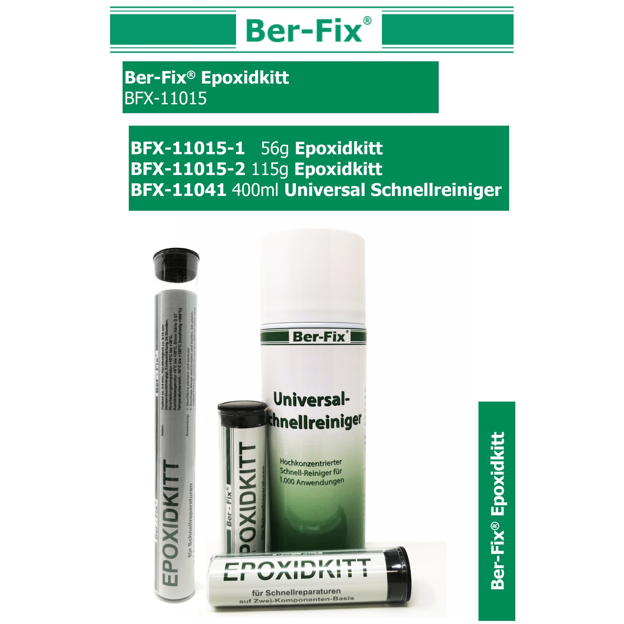 Ber-Fix® Knetmetall 6 × 56 g – 2K Epoxidkitt für Metallreparaturen, bis zu 300 °C