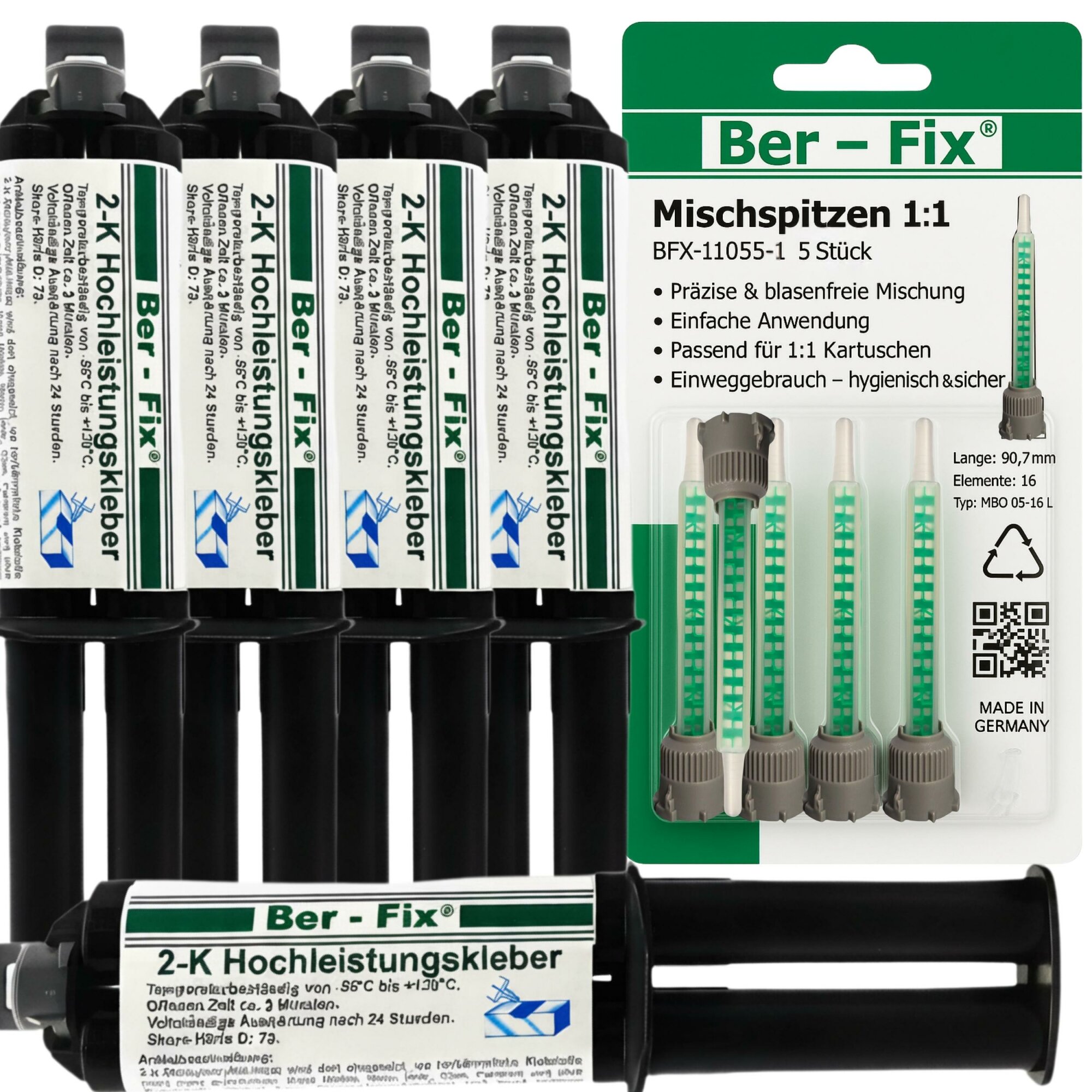 Ber-Fix® 2K-MMA-Hochleistungskleber 3 Min. für schnelle Kunststoff- & Metallreparaturen – 5×25 g