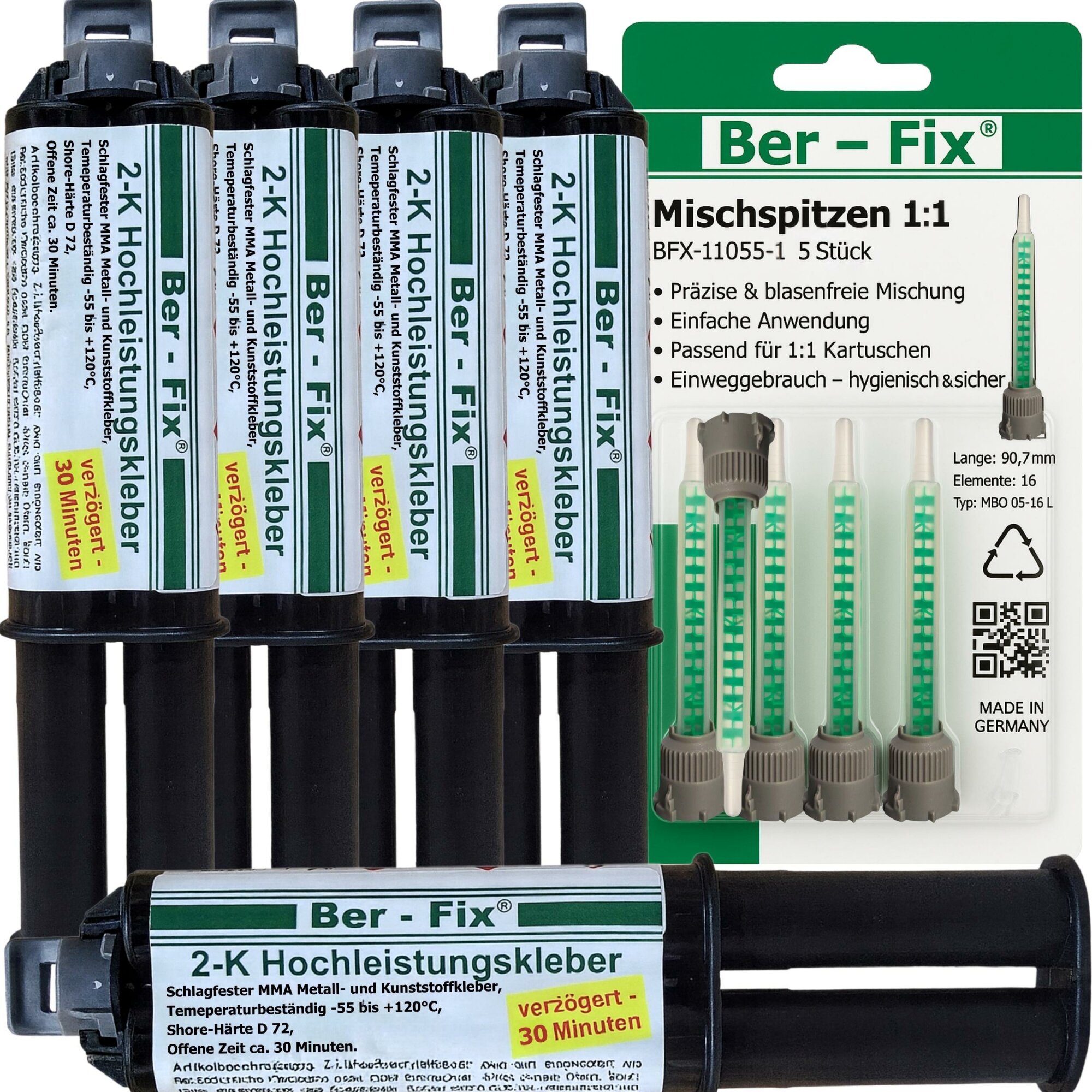 Ber-Fix® 2K-MMA-Hochleistungskleber 30 Min. für längere Ausrichtung an Kunststoff & Metall – 5×25 g