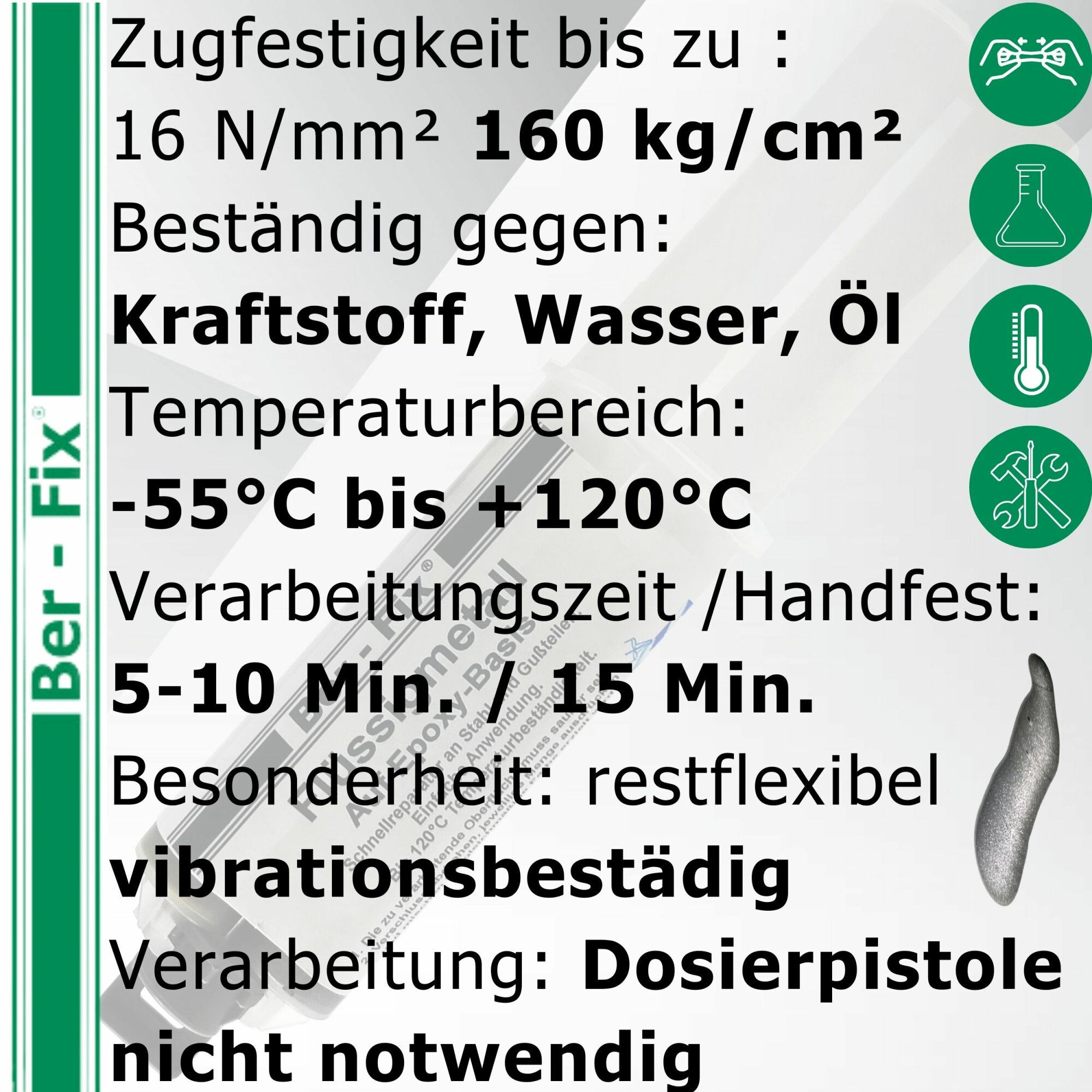 Ber-Fix® Flüssigmetall 5 × 25g – metallgefüllter 2K-Epoxid-Metallkleber für Werkstattvorrat und Reparaturservice, mit 5 Mischdüsen, ohne Pistole