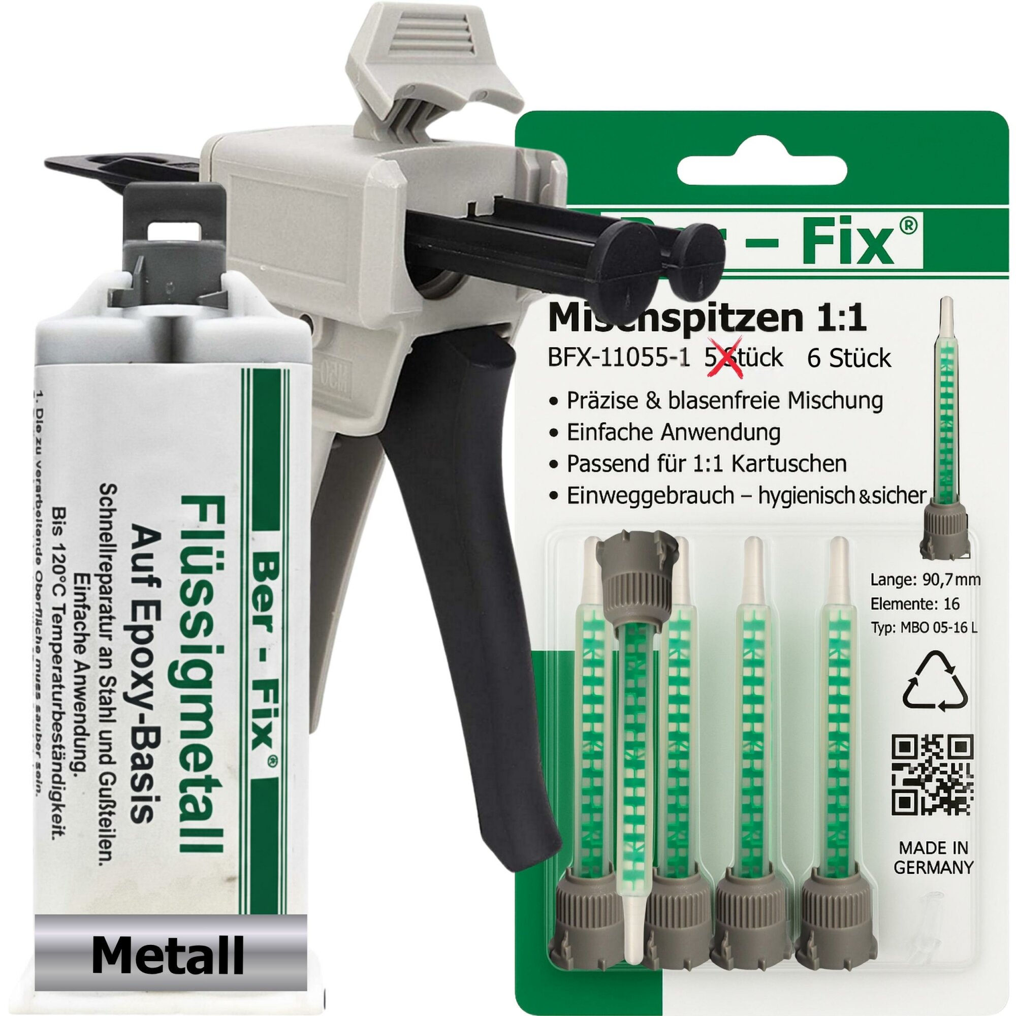 Ber-Fix® Flüssigmetall 50g + 5 Extra Düsen + Dosierpistole