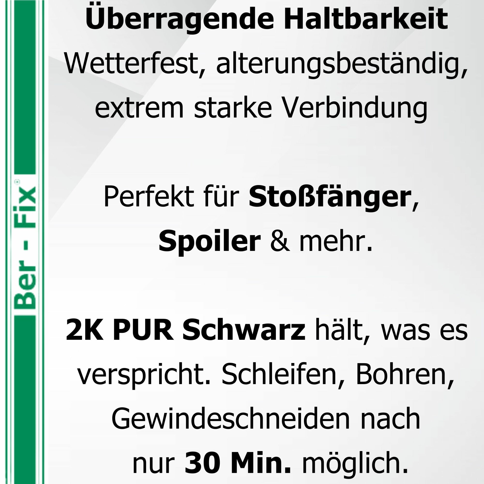 Ber-Fix® 2K-PUR Kleber schwarz – Hochfester Konstruktionskleber – 50g + 5 Extra Düsen + Dosierpistole