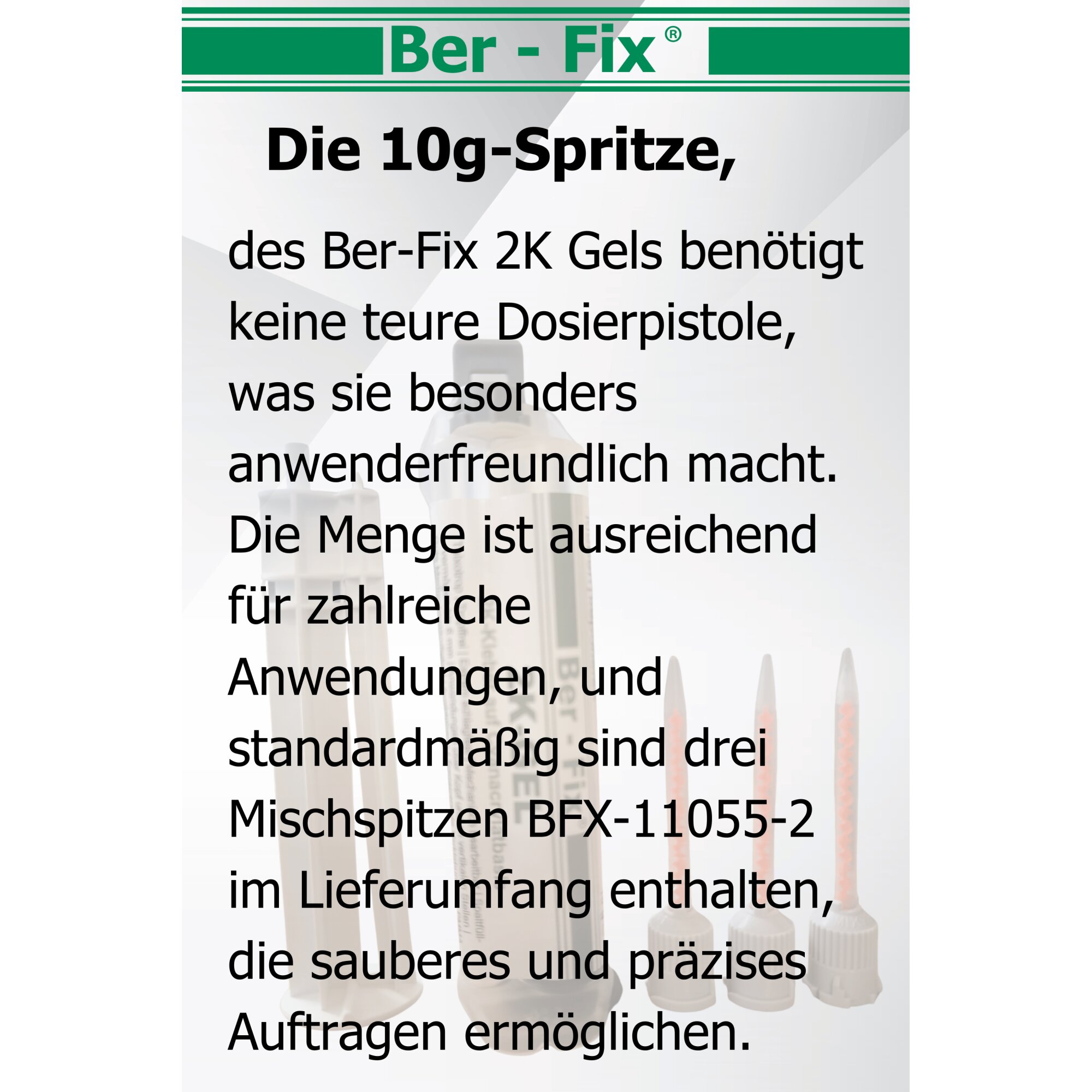 Ber-Fix® 2K-Gel Standard 10er Pack – 10x 10g 2K-Gel Standard inkl. Mischdüsen