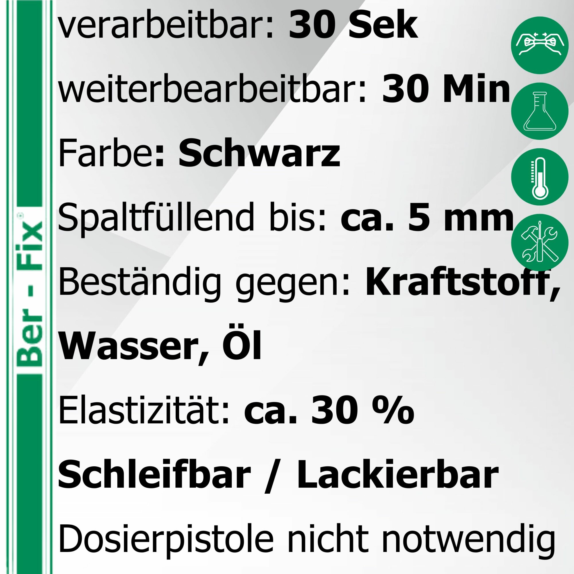 Ber-Fix® 2K-PUR Kleber 50g Schwarz - Hochviskoser Polyurethankleber (60 Sekunden) für Kunststoff - für Dosierpistole, Stark - präzise