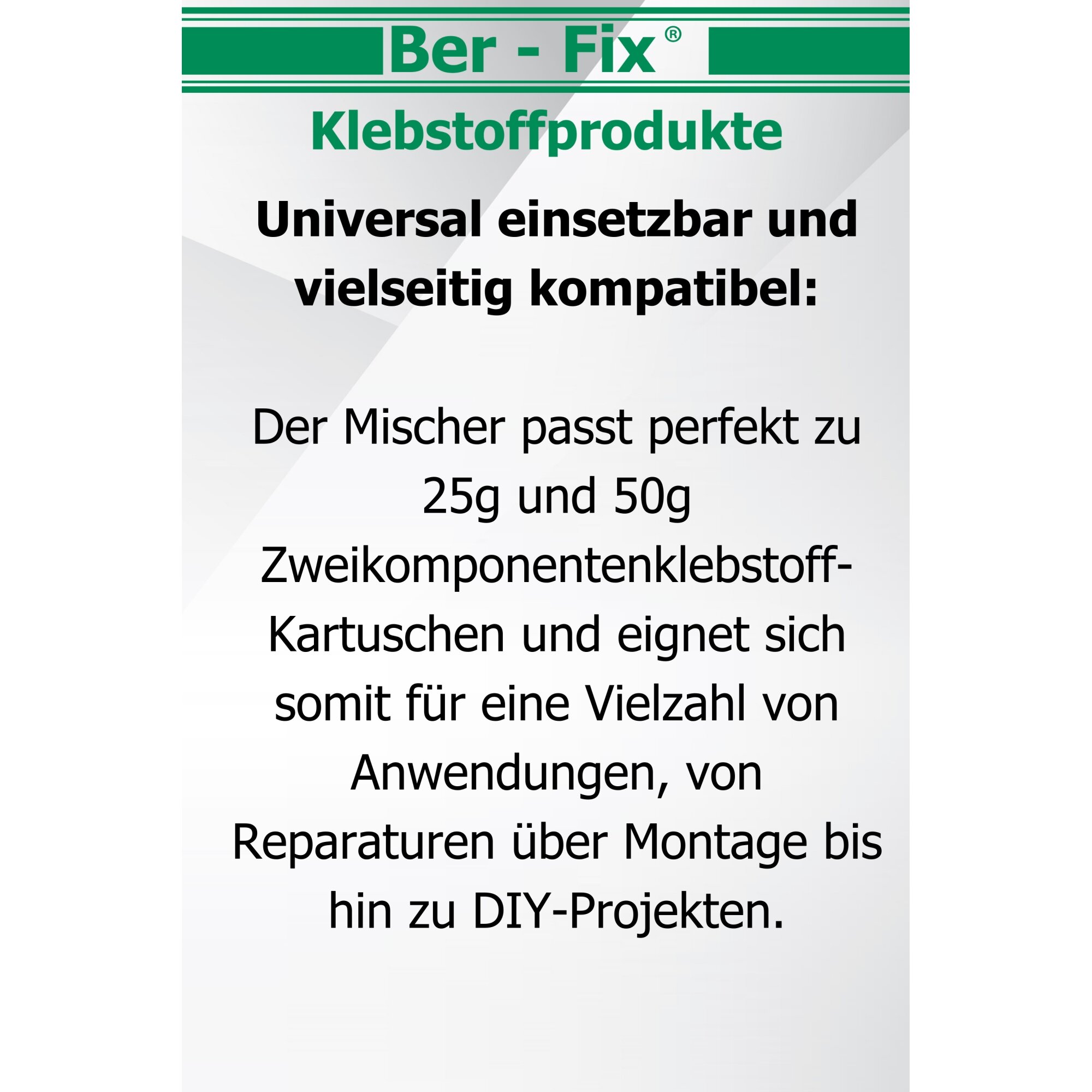 Ber-Fix 10 Mischdüsen 1:1 – Statikmischer für Zwei-Komponenten-Kleber