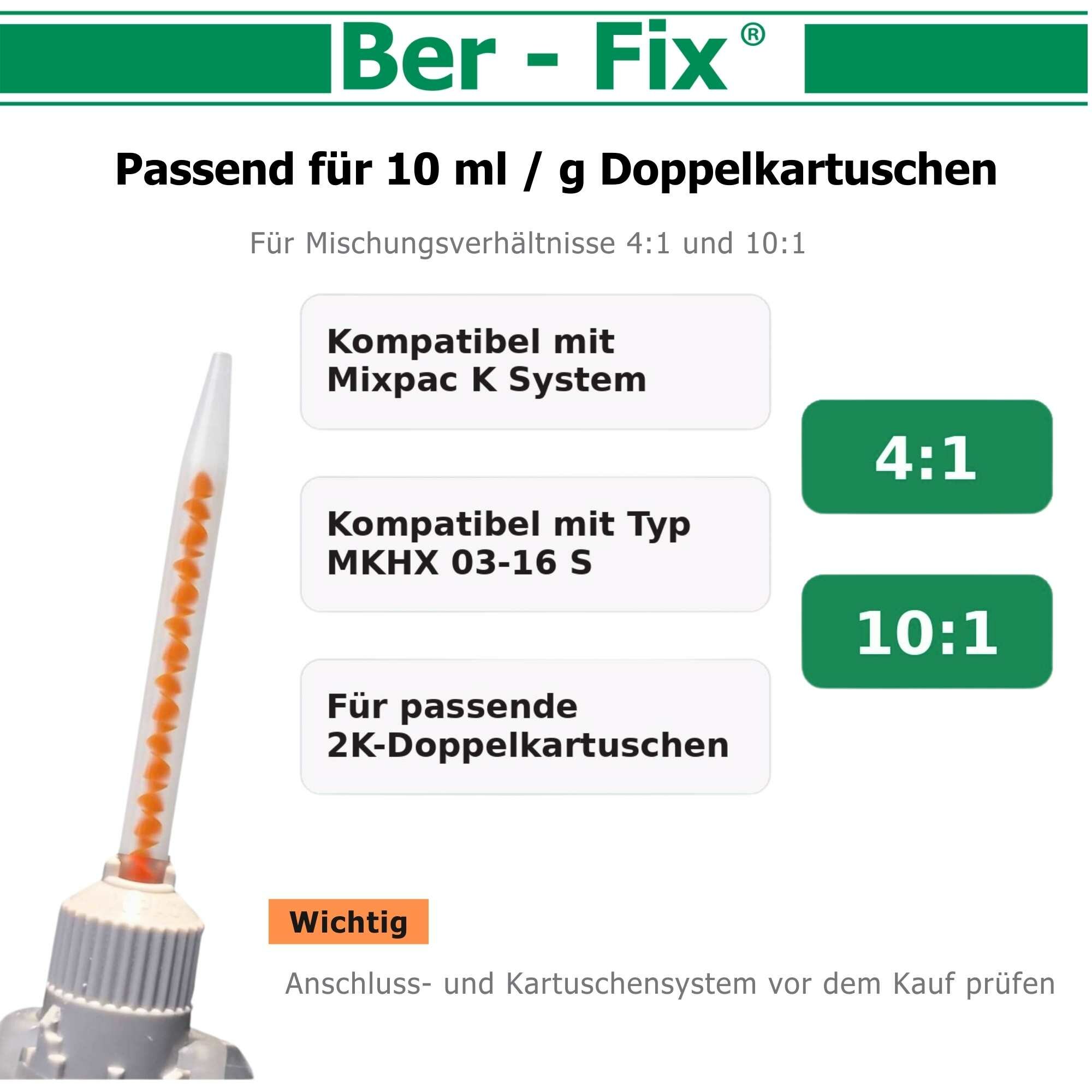 Ber-Fix 10 Mischdüsen 4:1 – Statikmischer für Zwei-Komponenten-Kleber