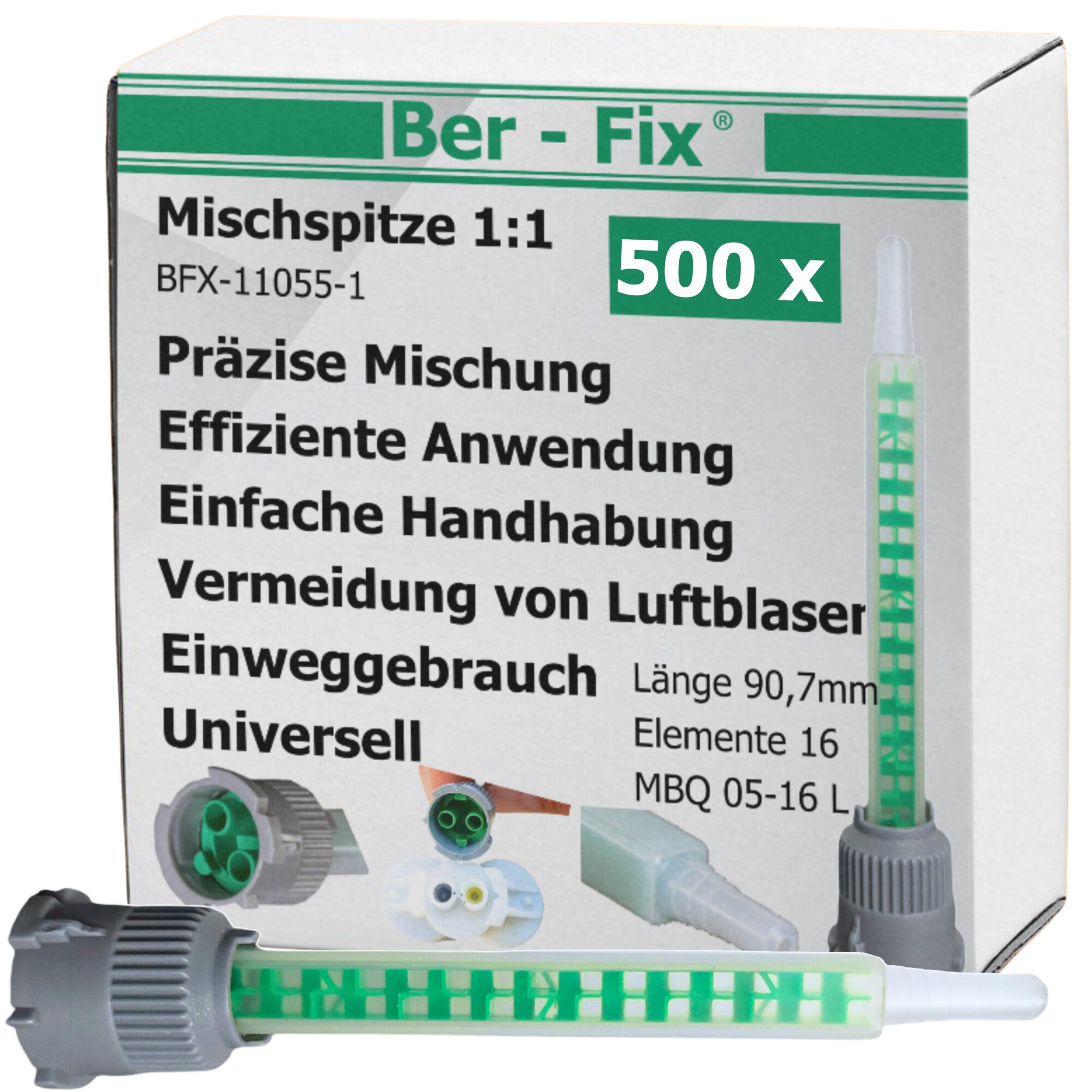 Ber-Fix 500 Mischdüsen 1:1 – Statikmischer für Zwei-Komponenten-Kleber