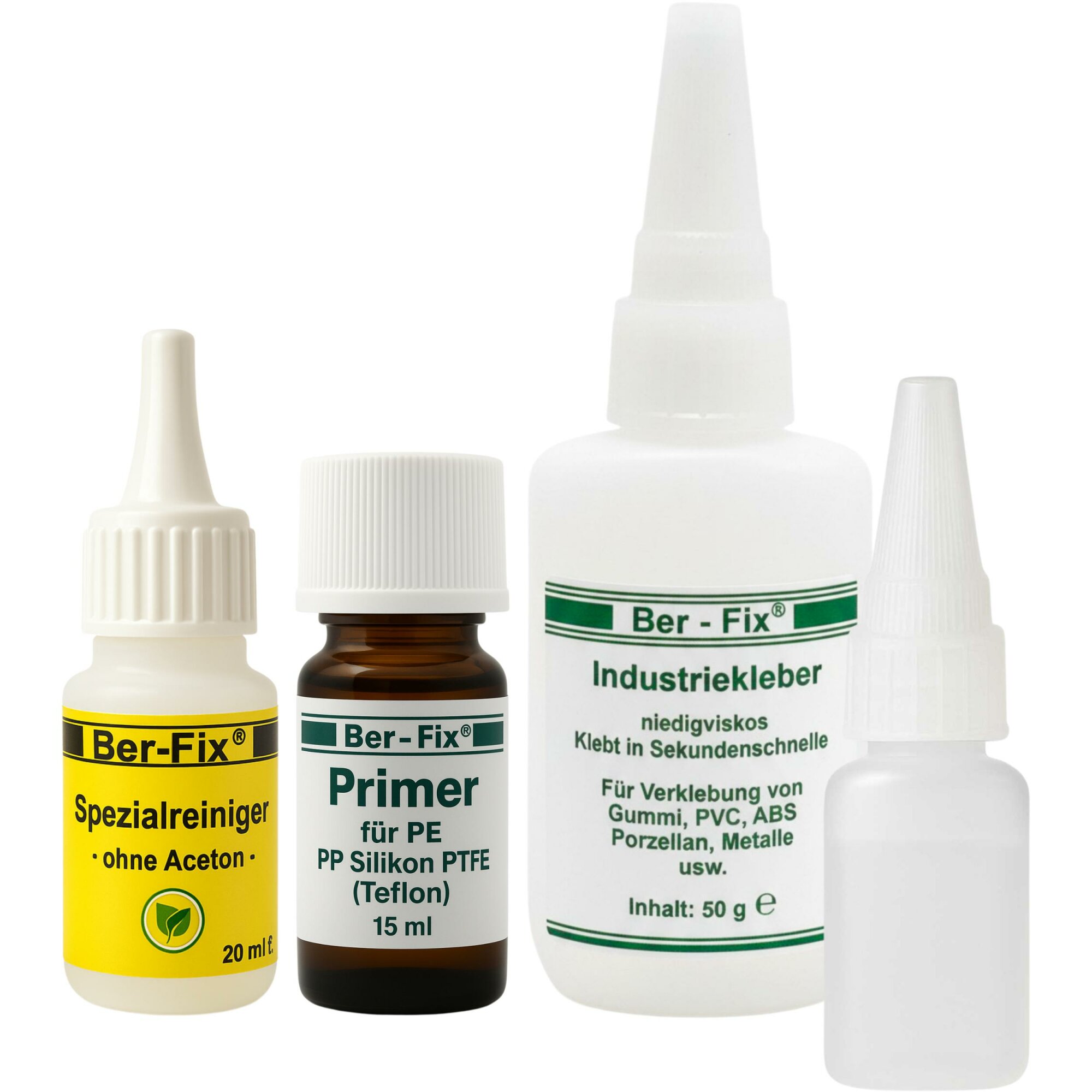 Ber-Fix® Kunststoffkleber-Set XL – 50 g, Arbeitsflasche & Reiniger
