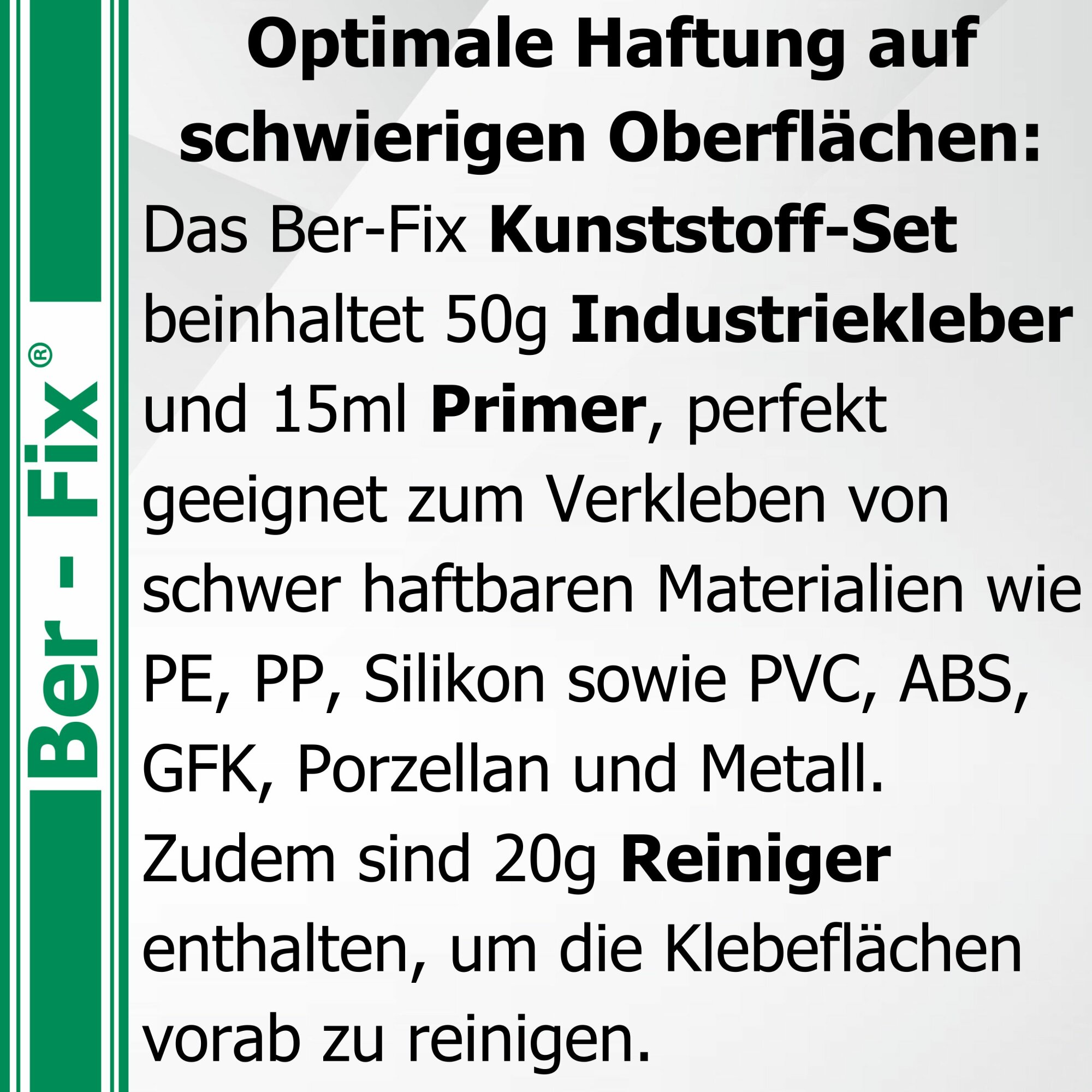 Ber-Fix® Kunststoffkleber-Set XL – 50 g, Arbeitsflasche & Reiniger