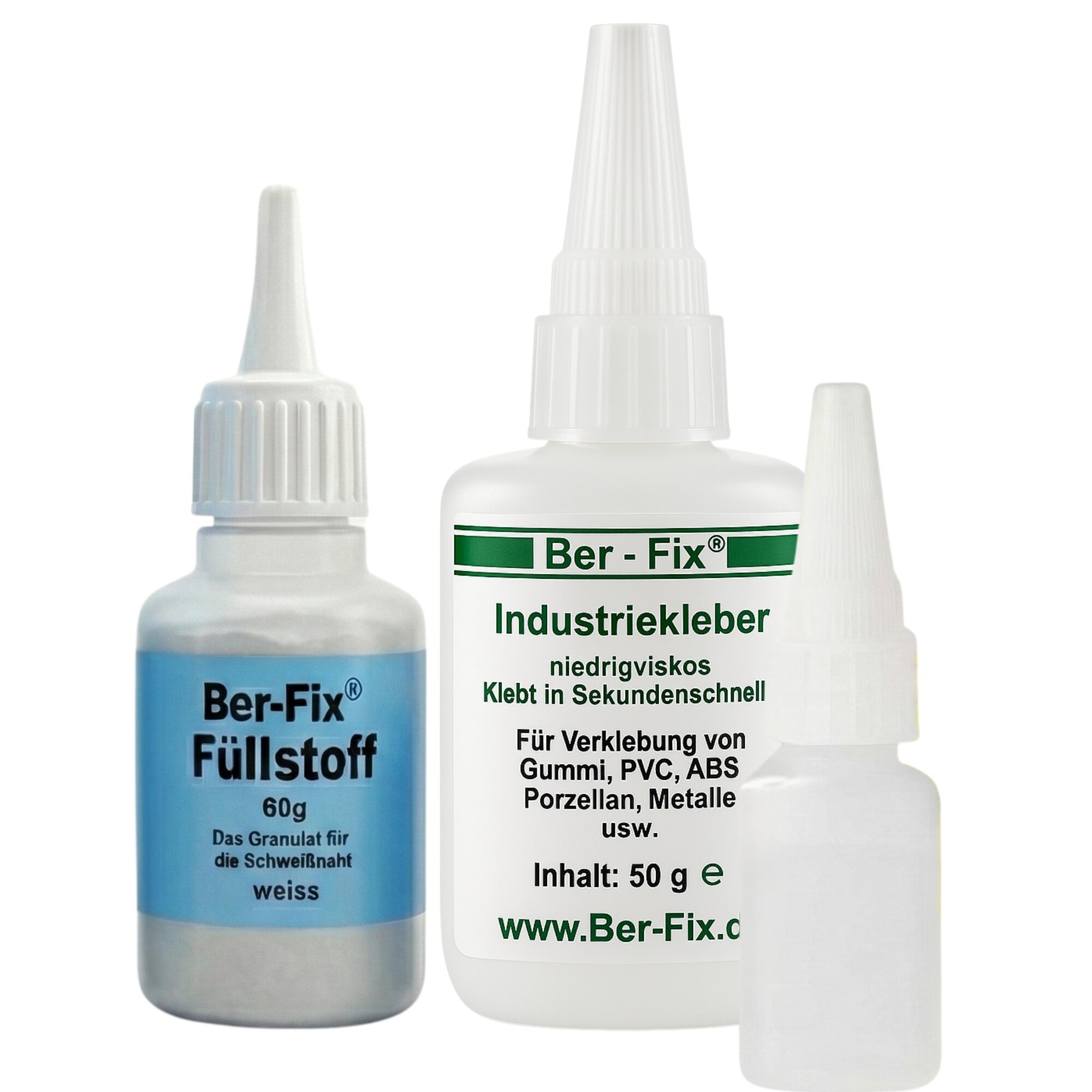 Ber-Fix® Füllstoff-Set Weiß 5er Werkstattpack – 5×50 g Kleber + 300 g Weiß + 100 ml Reiniger
